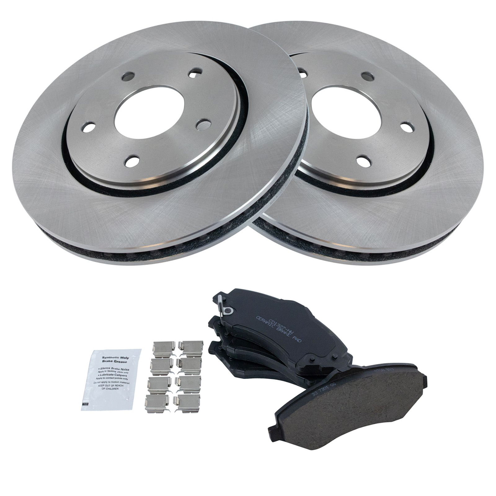 TRQ Front Brake Pad and Rotor Set Ceramic Vented Rotors Compatible with 2008-2016 Chrysler Town and Country 2008-2016 Grand Caravan 2009-2013 Journey 2012-2015 Ram C V 2009-2014 Volkswagen Routan