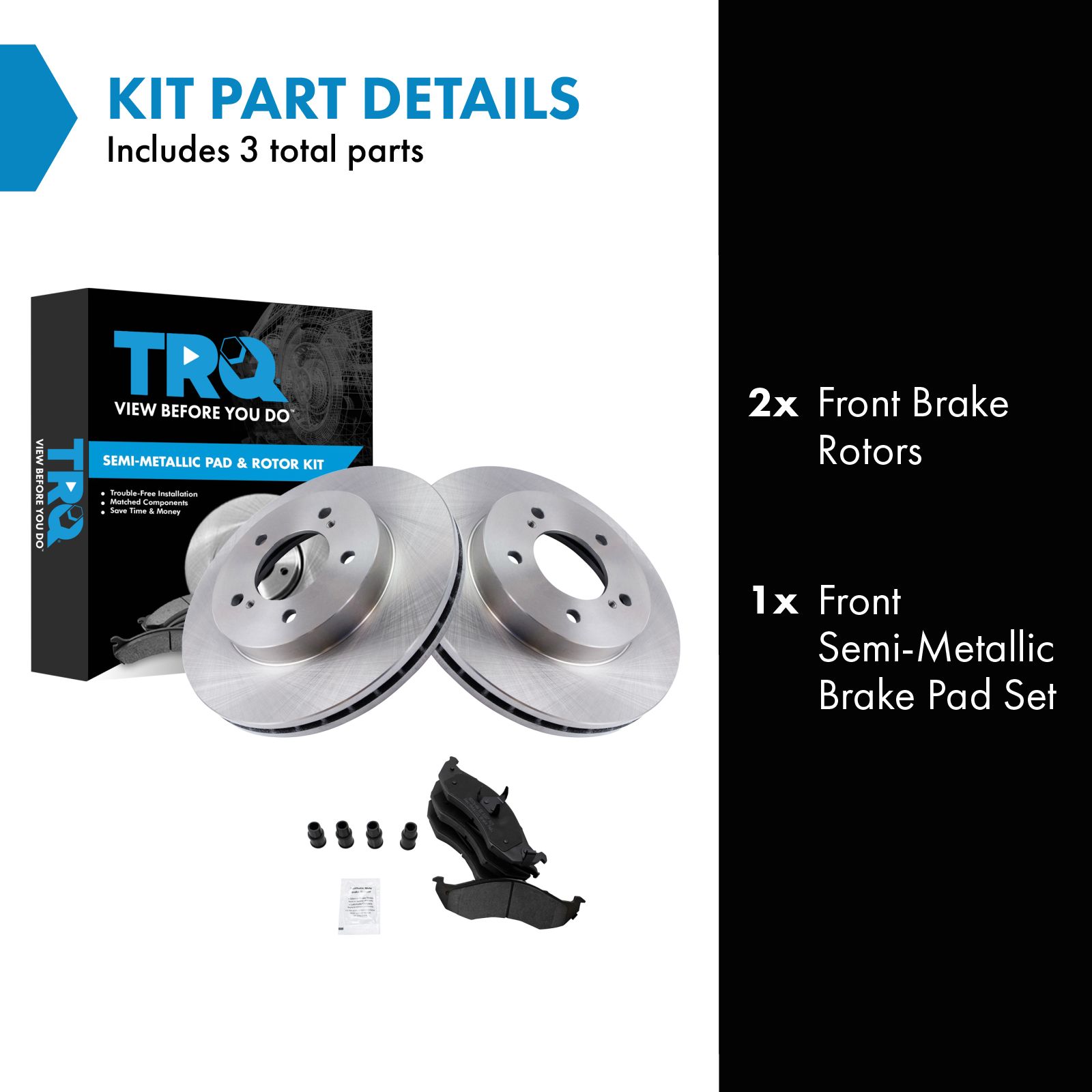 TRQ Front Brake Pad and Rotor Set Semi Metallic Vented Rotors Compatible with 1993-2002 Nissan Quest 1993-2002 Mercury Villager