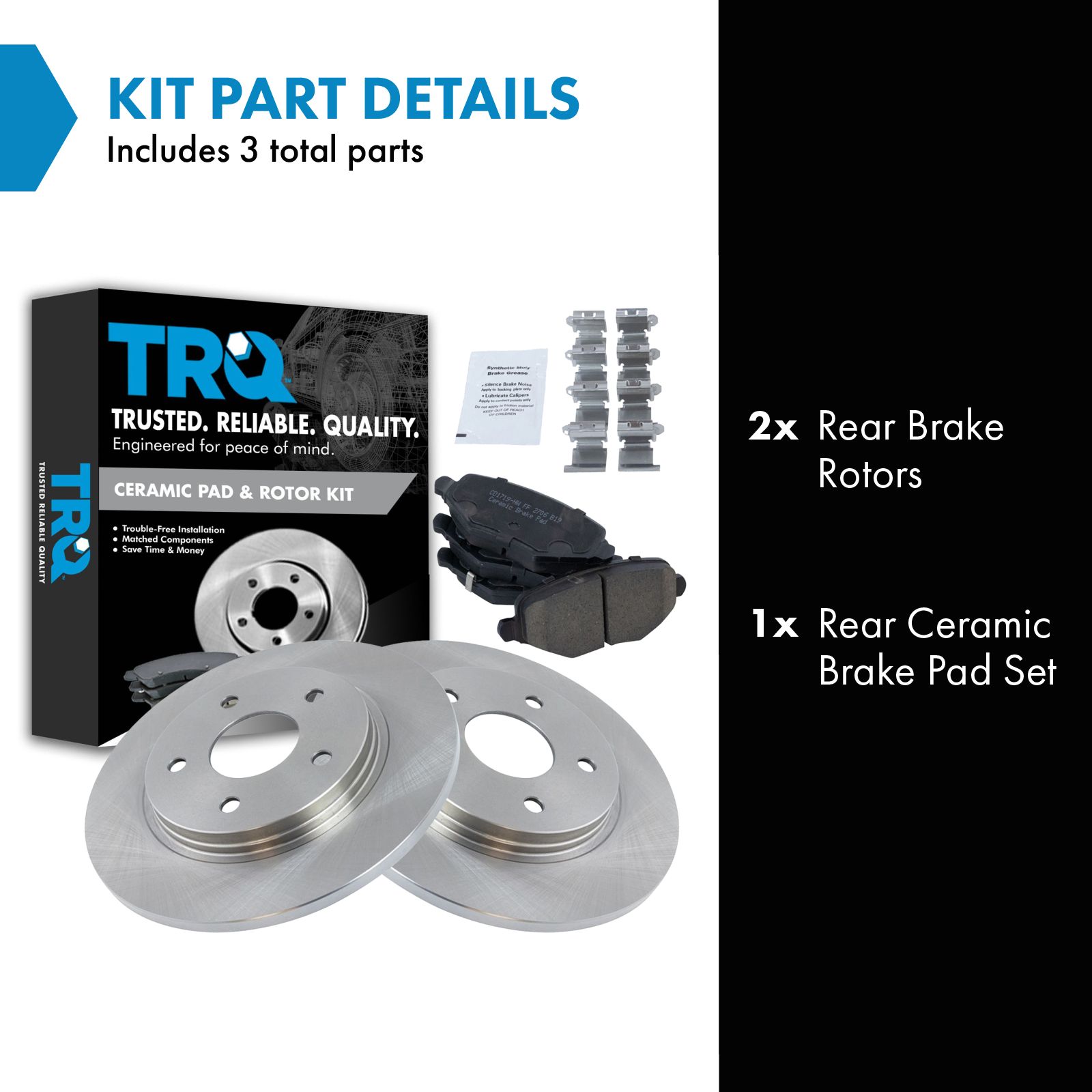 TRQ Rear Ceramic Brake Pad and Rotor Set Compatible with 13-16 Dodge Grand Caravan with 305mm Diameter Rear Rotors with Single Piston Front Calipers