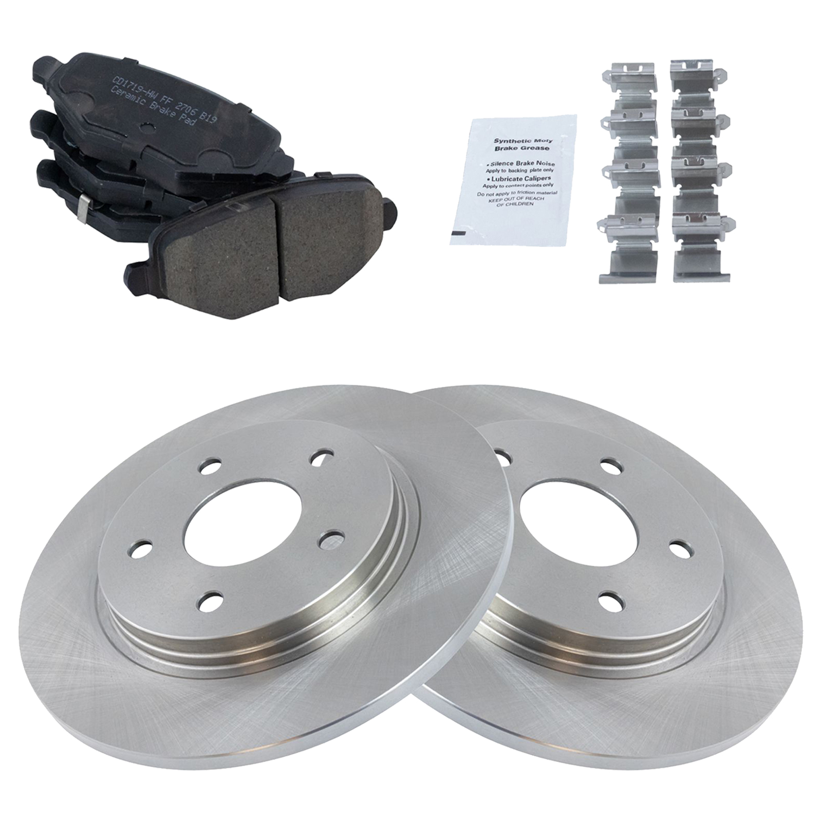 TRQ Rear Ceramic Brake Pad and Rotor Set Compatible with 13-16 Dodge Grand Caravan with 305mm Diameter Rear Rotors with Single Piston Front Calipers
