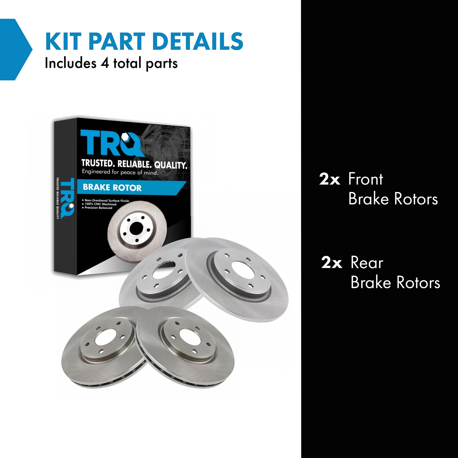 TRQ Front & Rear Brake Rotors Set Compatible with 2012-2016 Chrysler Town & Country 2011-2020 Dodge Grand Caravan 2012-2020 Journey 2012-2015 Ram C/V 2012-2013 Volkswagen Routan