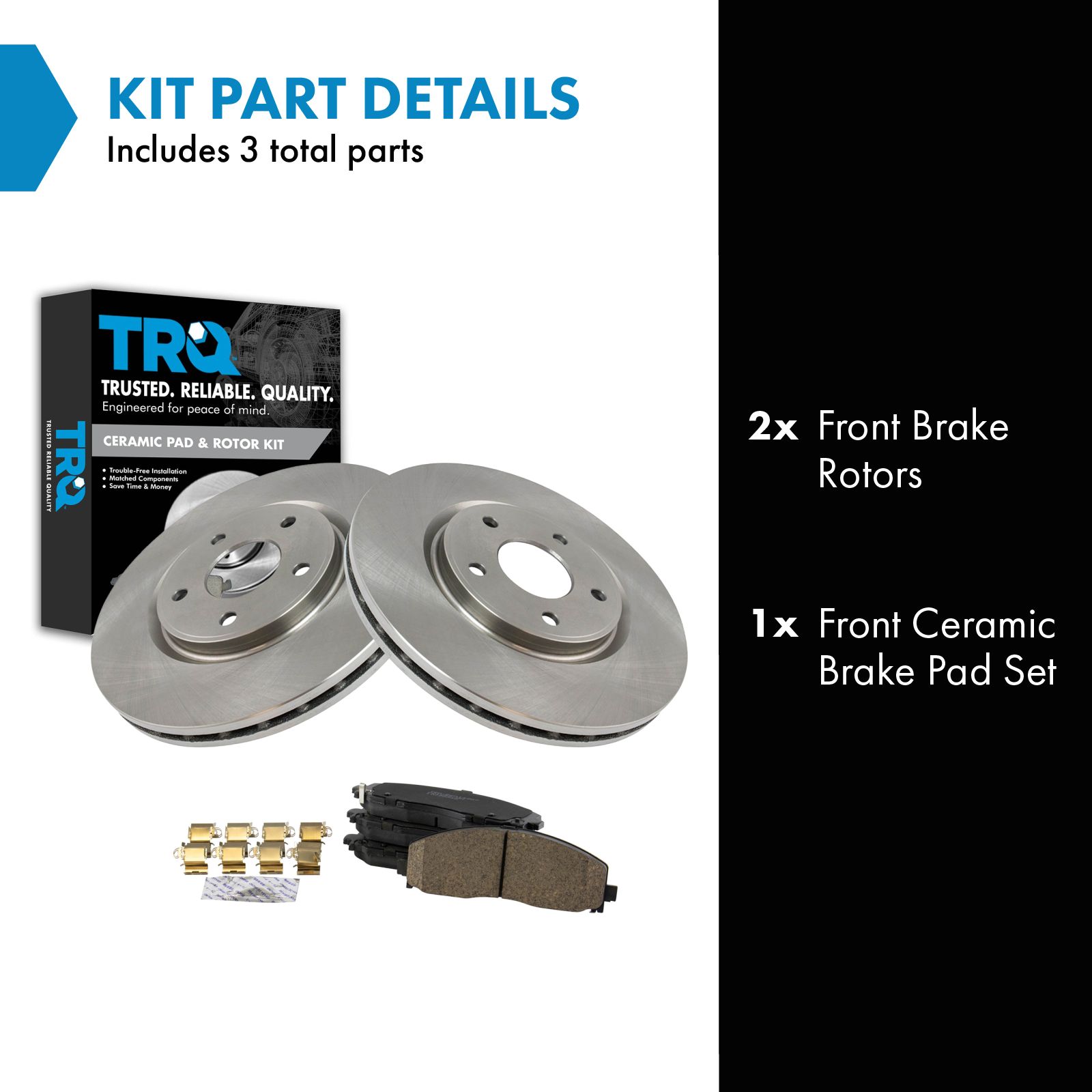 TRQ Front Premium Posi Ceramic Disc Brake Pads & Rotor Kit Set for Chrysler VW Van