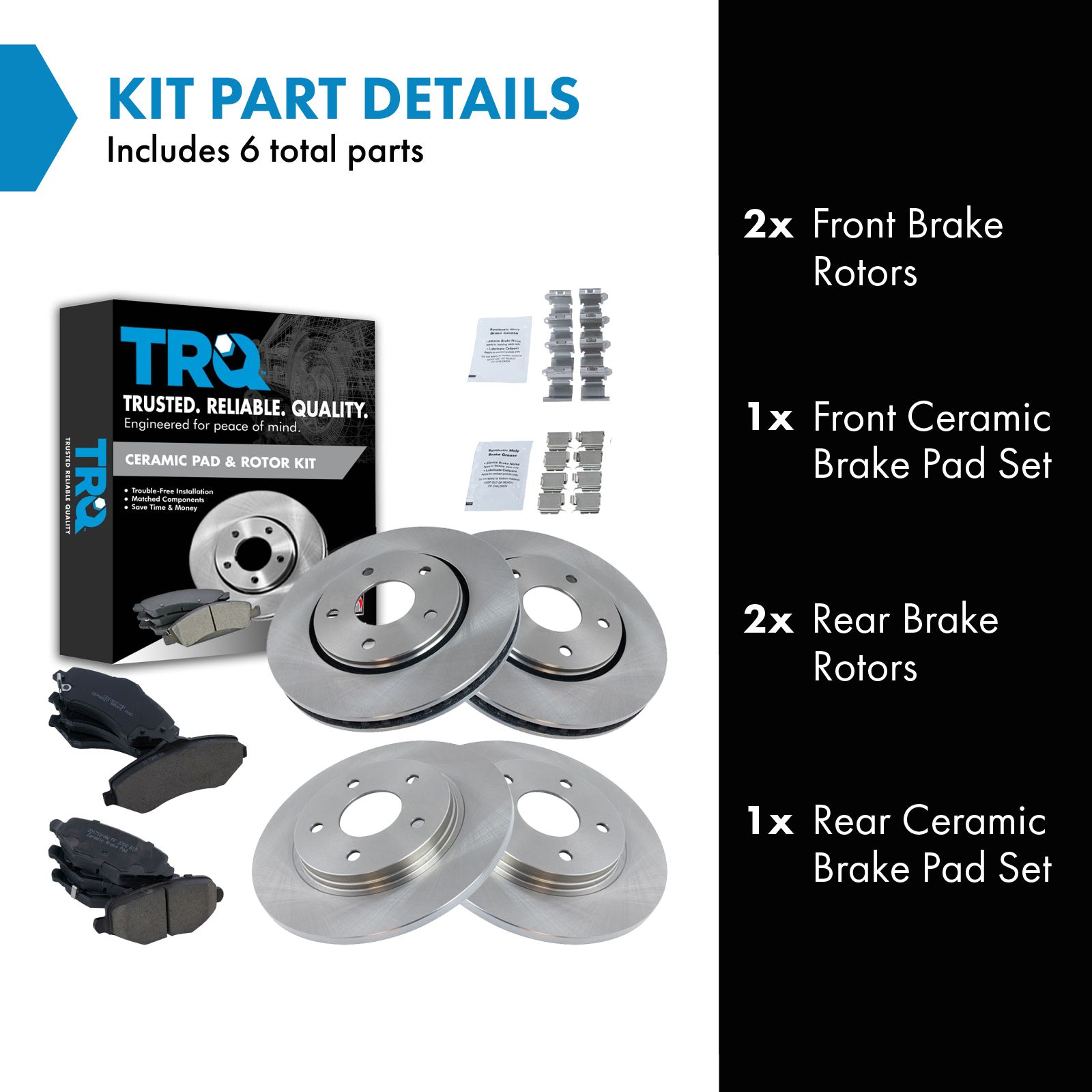 TRQ Front & Rear Brake Pad & Rotor Set Ceramic Rotors Compatible with 2012-2016 Chrysler Town and Country Dodge Grand Caravan 2012-2015 Ram C V 2013 Dodge Journey 2013-2014 Volkswagen Routan
