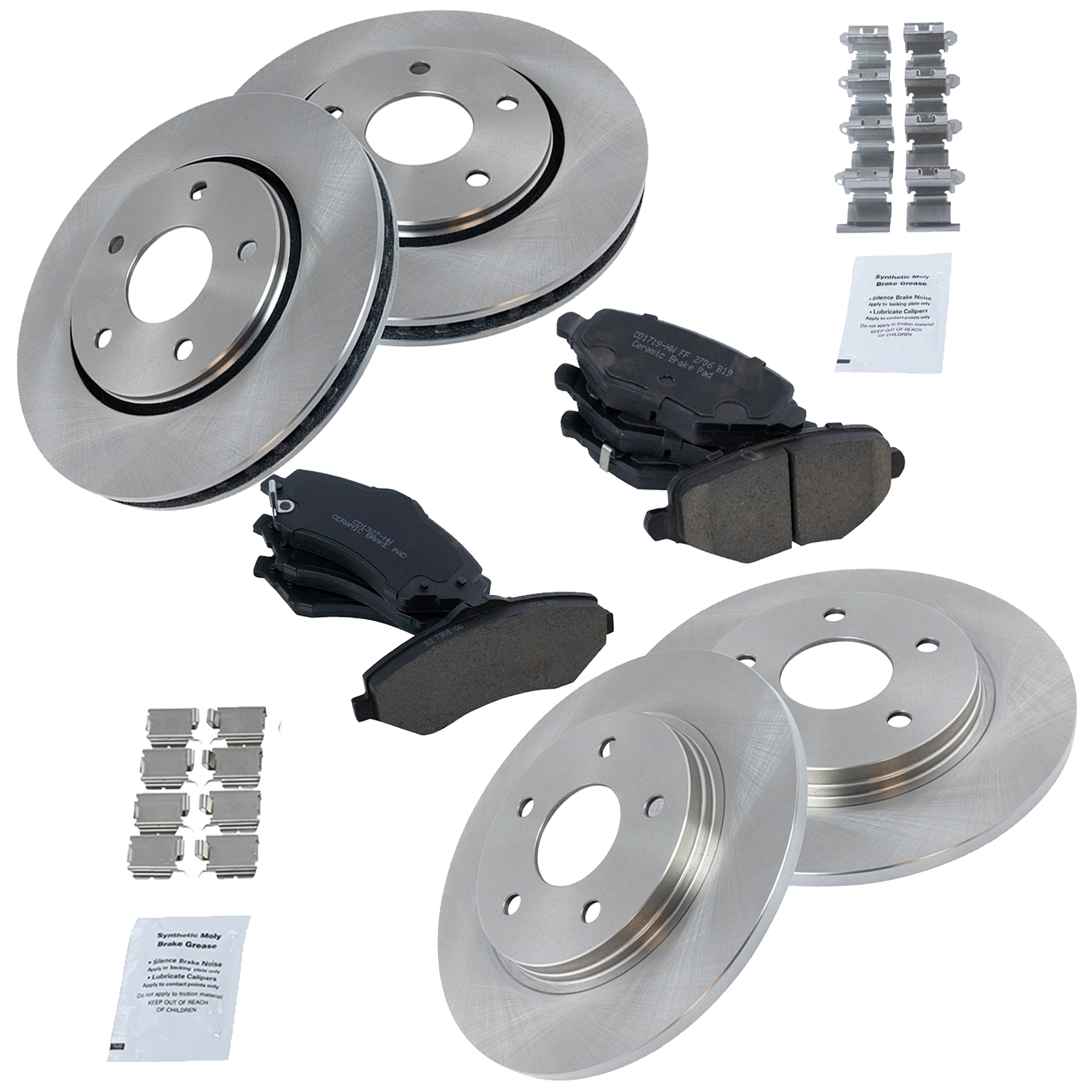 TRQ Front & Rear Brake Pad & Rotor Set Ceramic Rotors Compatible with 2012-2016 Chrysler Town and Country Dodge Grand Caravan 2012-2015 Ram C V 2013 Dodge Journey 2013-2014 Volkswagen Routan