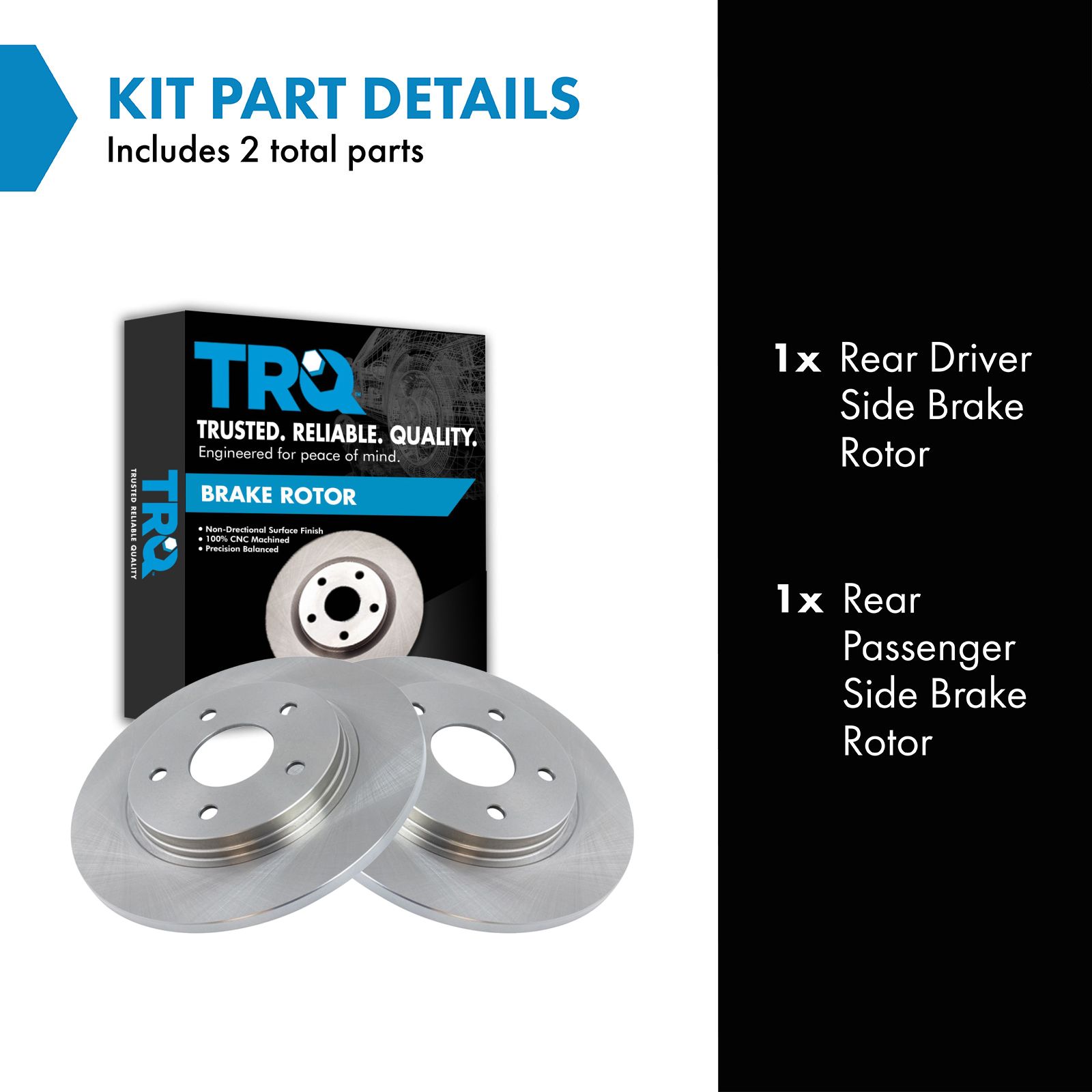 TRQ Rear Brake Rotors Set Driver & Passenger Side Compatible with 2008-2016 Chrysler Town & Country Dodge Grand Caravan 2009-2013 Journey 2012-2015 Ram C/V 2009-2014 Volkswagen Routan