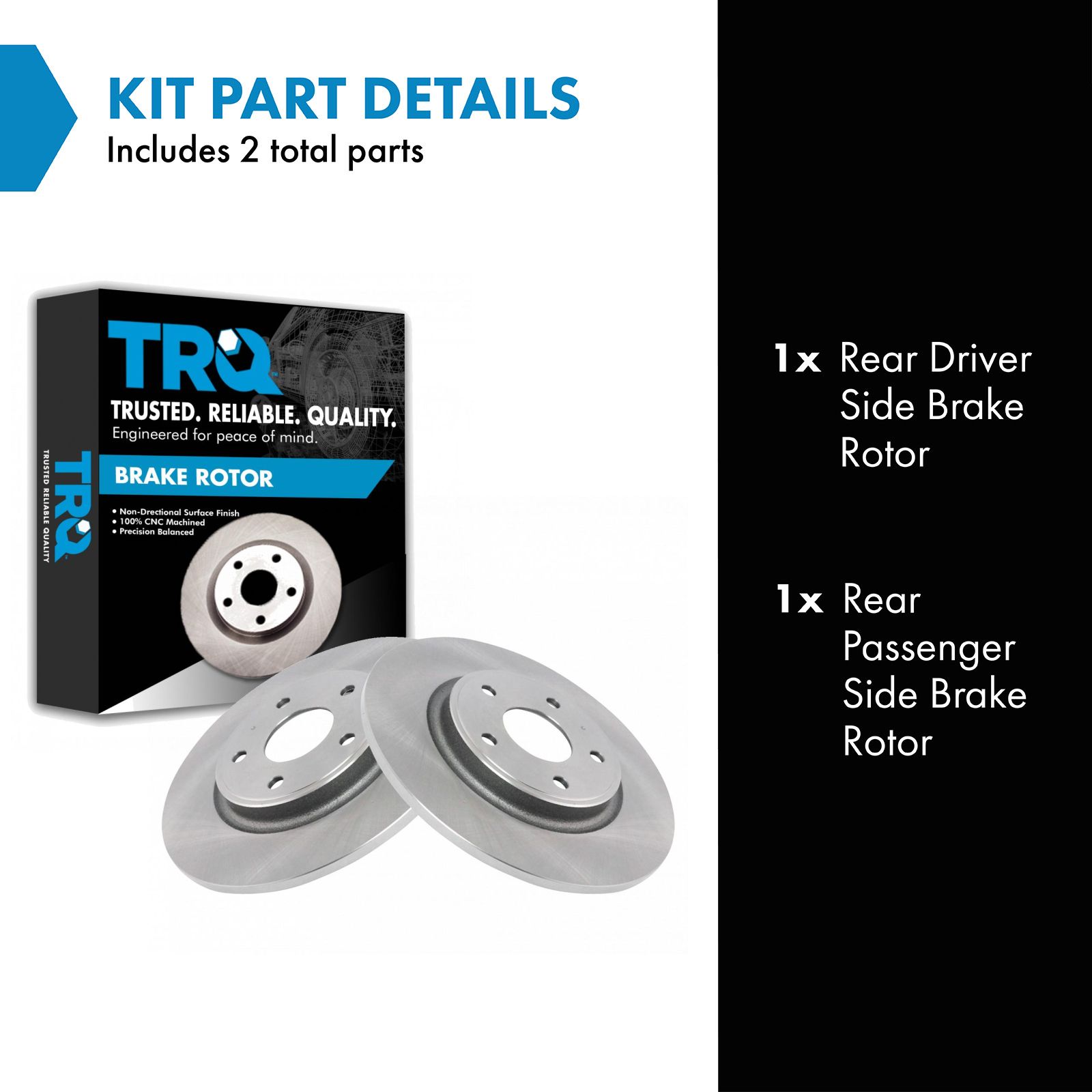 TRQ Rear Brake Rotor Set Solid Compatible with 2012-2016 Chrysler Town and Country 2012-2020 Dodge Grand Caravan 2012-2020 Journey 2012-2015 Ram CV 2012-2014 Volkswagen Routan