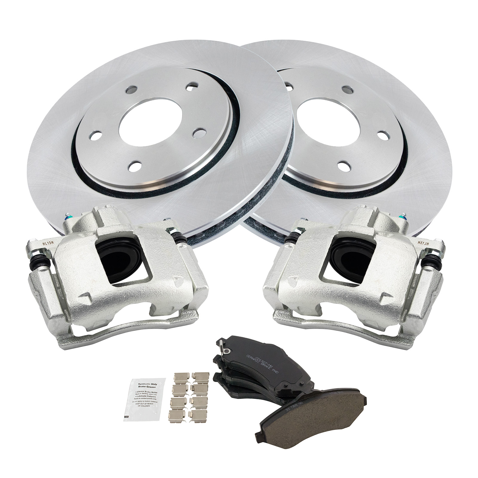 TRQ Front Brake Pad and Rotor Set Ceramic Vented Rotors Calipers Compatible with 2008-2012 Chrysler Town & Country 2008-2012 Grand Caravan 2012 Ram C/V 2009-2012 Volkswagen Routan