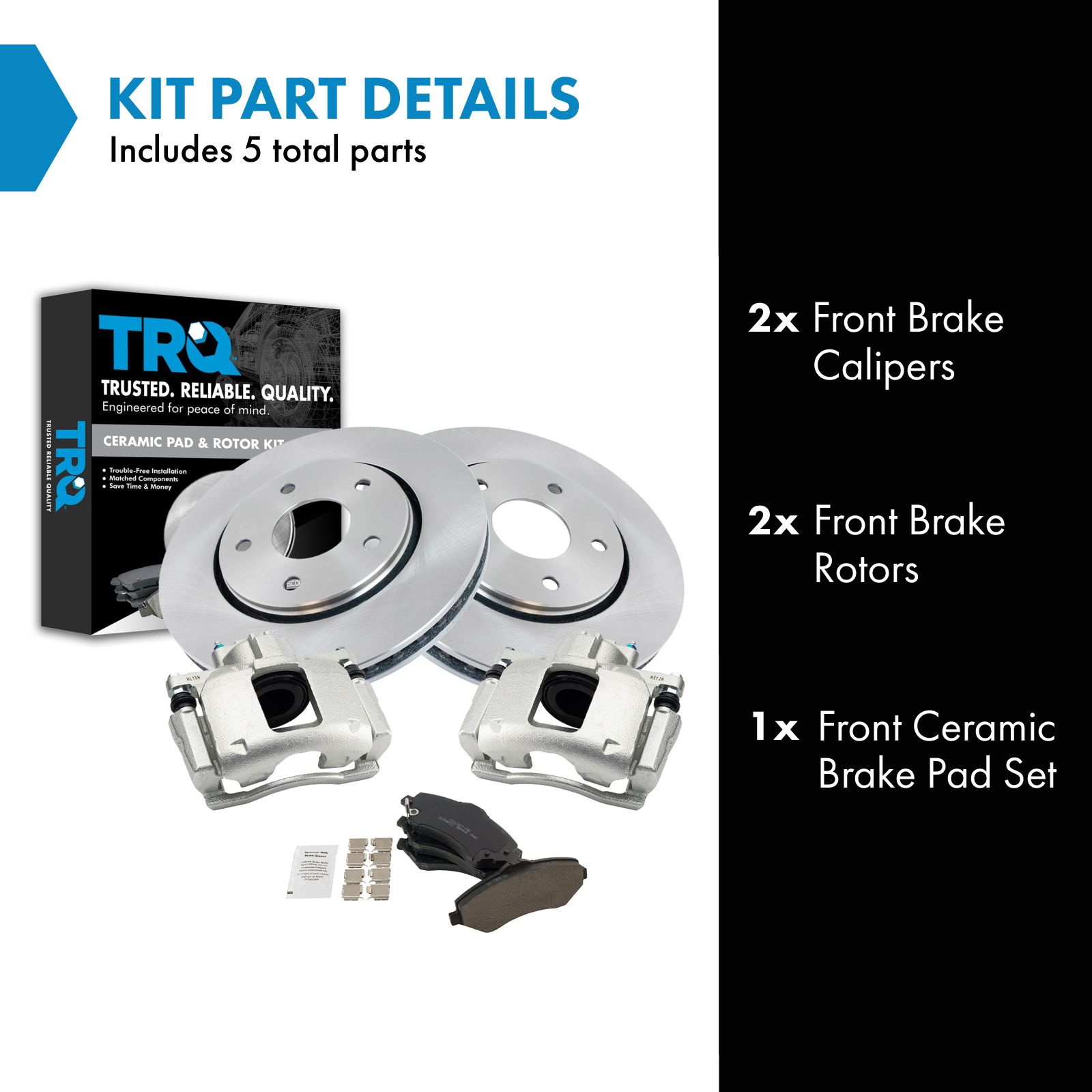 TRQ Front Brake Pad and Rotor Set Ceramic Vented Rotors Calipers Compatible with 2008-2012 Chrysler Town & Country 2008-2012 Grand Caravan 2012 Ram C/V 2009-2012 Volkswagen Routan