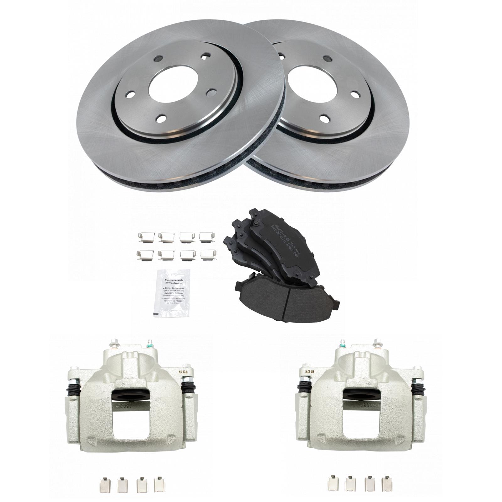 TRQ Front Brake Pad and Rotor Set Semi Metallic Vented Rotors Calipers Compatible with 2008-2012 Chrysler Town and Country Dodge Grand Caravan 2009-2012 Volkswagen Routan 2012 Ram CV