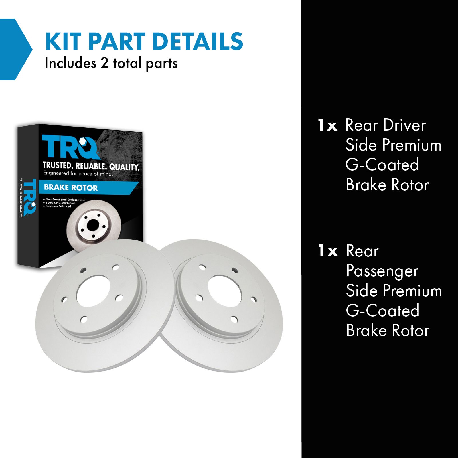 TRQ Rear Brake Rotor Set G Coated Solid Compatible with 2008-2016 Chrysler Town and Country 2008-2016 Dodge Grand Caravan 2009-2013 Journey 2012-2015 Ram C/V 2009-2014 Volkswagen Routan