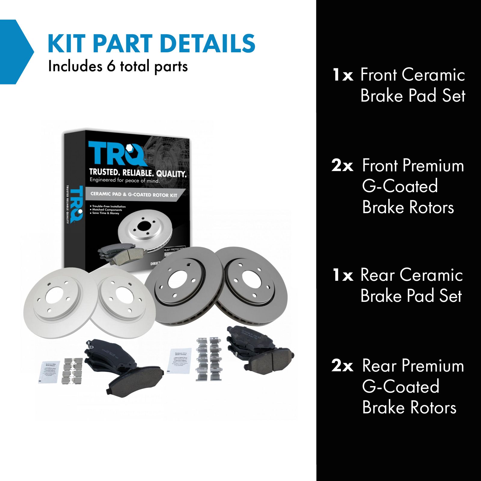 TRQ Front and Rear Brake Pad and Rotor Set Ceramic G Coated Rotors Compatible with 2012-2016 Dodge Grand Caravan Chrysler Town and Country 2013 Journey 2012-2015 Ram C V 2013-2014 Volkswagen Routan