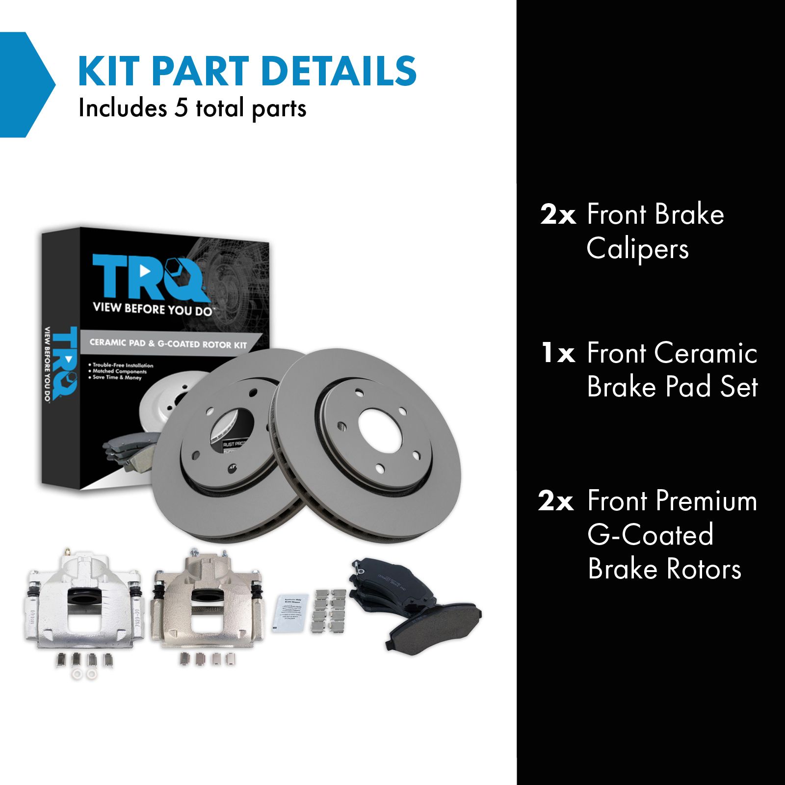 TRQ Front Brake Pad and Rotor Set Ceramic Coated Rotors Calipers Compatible with 2008-2012 Chrysler Town & Country 2008-2012 Dodge Grand Caravan 2009-2012 Volkswagen Routan 2012 Ram C/V