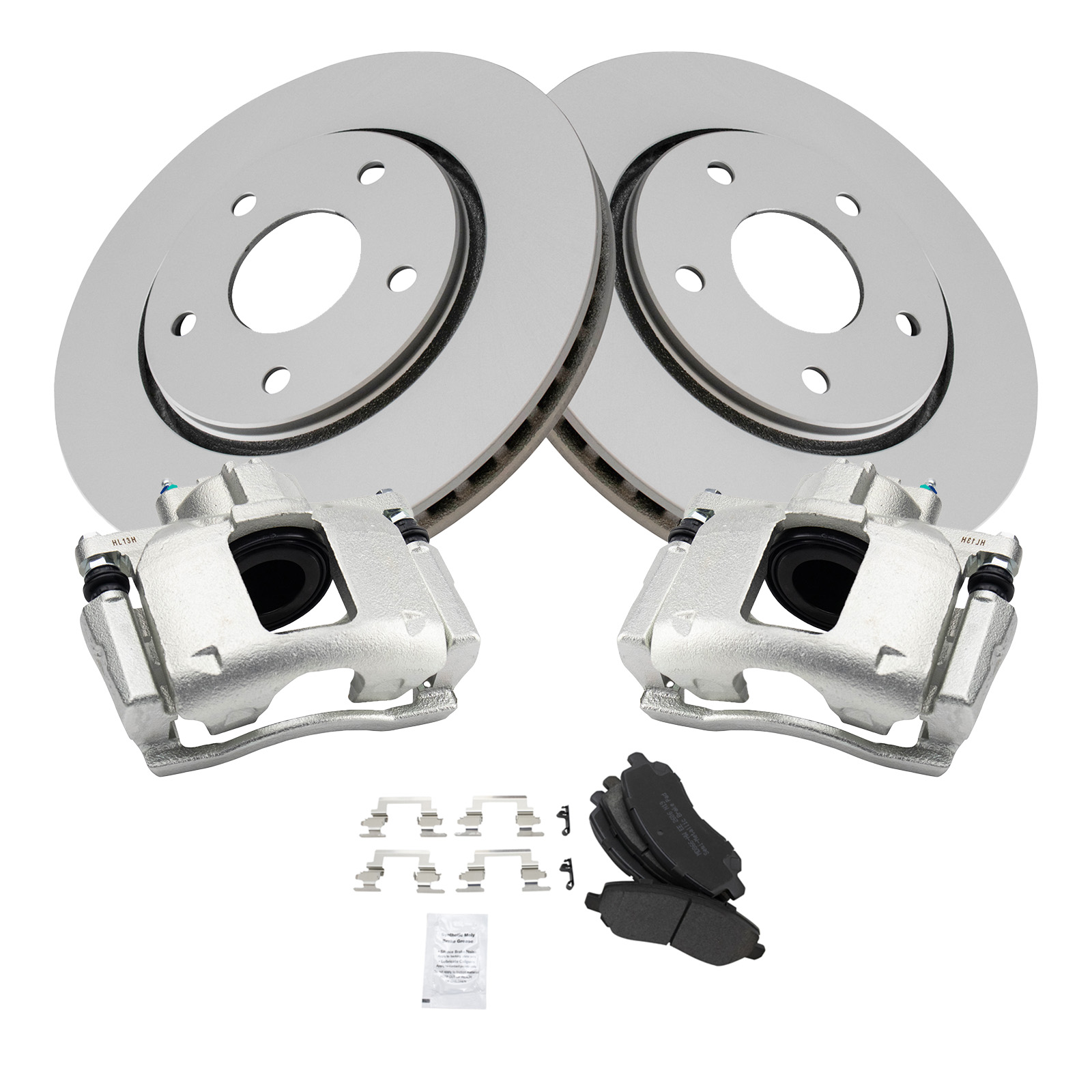 TRQ Front Brake Pad and Rotor Set Semi Metallic Coated Vented Rotors Calipers Compatible with 2008-2012 Chrysler Town & Country Dodge Grand Caravan 2009-2012 Volkswagen Routan 2012 Ram C/V
