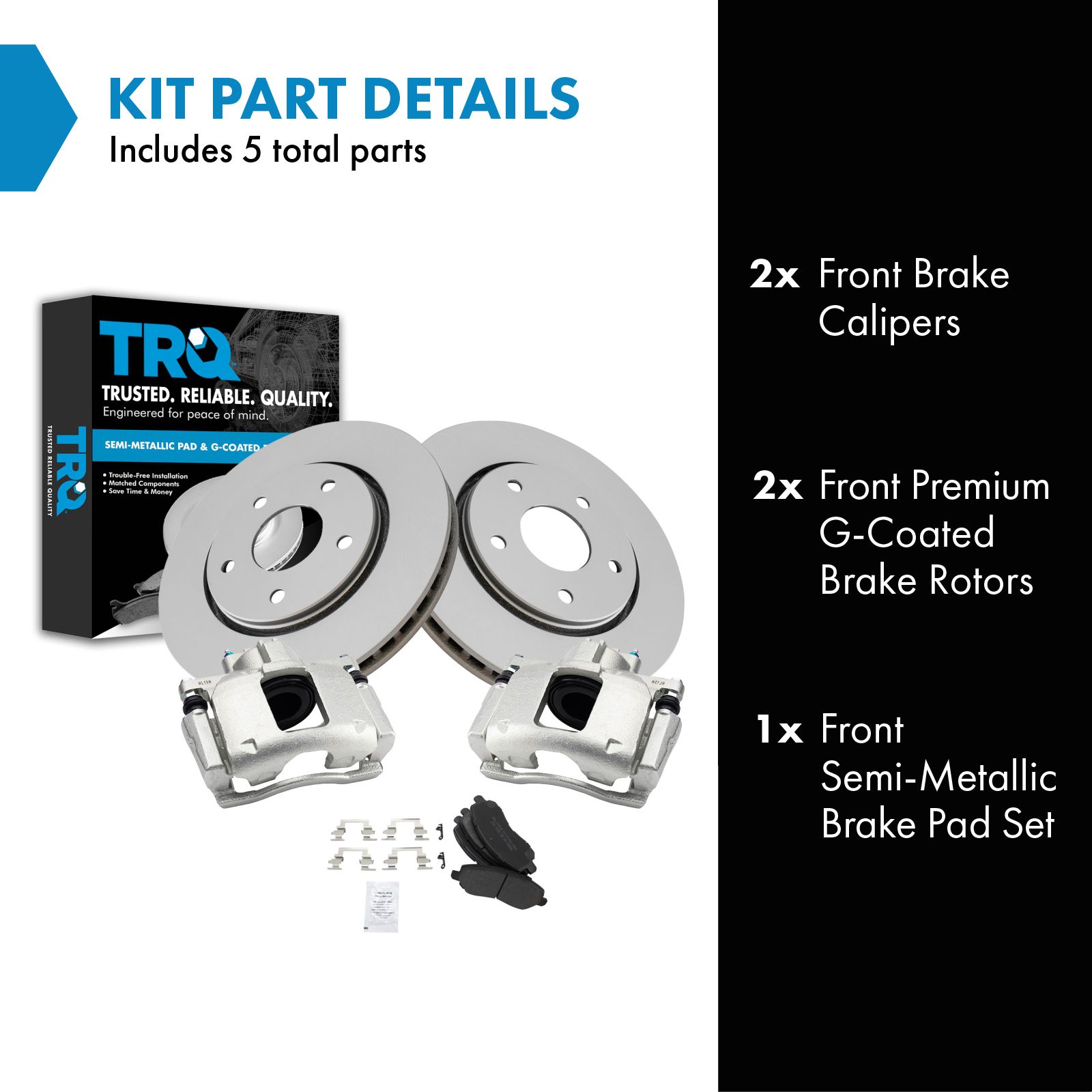 TRQ Front Brake Pad and Rotor Set Semi Metallic Coated Vented Rotors Calipers Compatible with 2008-2012 Chrysler Town & Country Dodge Grand Caravan 2009-2012 Volkswagen Routan 2012 Ram C/V