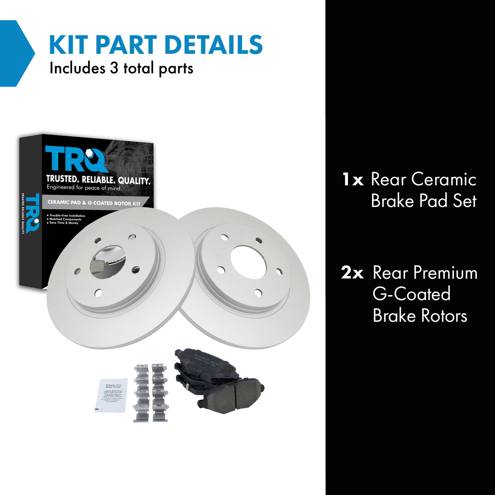 TRQ Rear Brake Pad and Rotor Set Ceramic Solid G-Coated Compatible with 2012-2016 Chrysler Town & Country 2012-2016 Dodge Grand Caravan 2013 Journey 2012-2015 Ram C/V 2013-2014 Volkswagen Routan