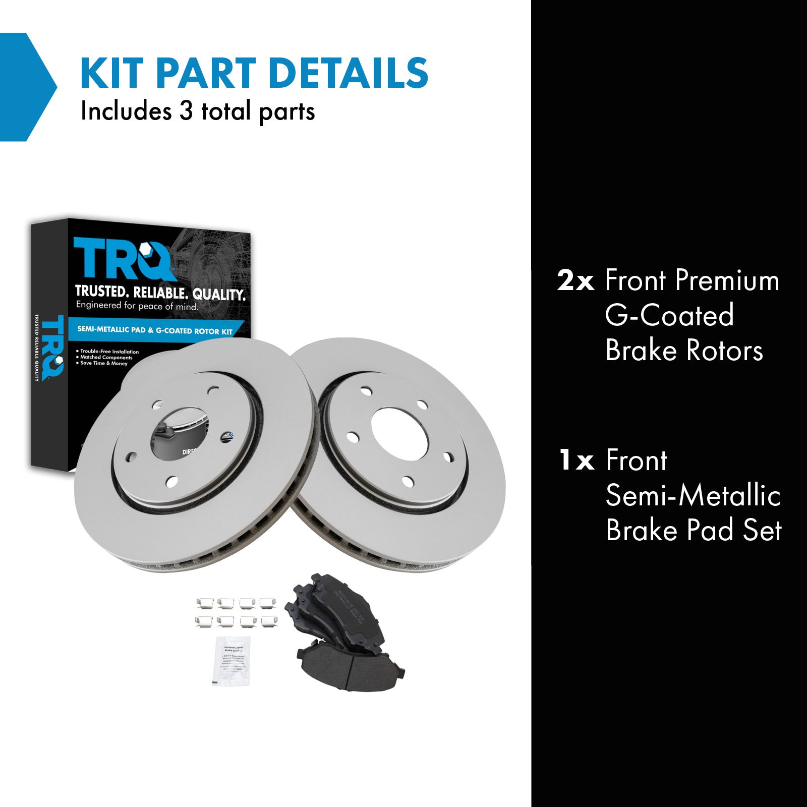 TRQ Front Semi Metallic Brake Pad and Rotor Set Compatible with 09-13 Dodge Journey 12-15 Ram C V with Single Piston Front Calipers 08-16 Chrysler Town and Country with