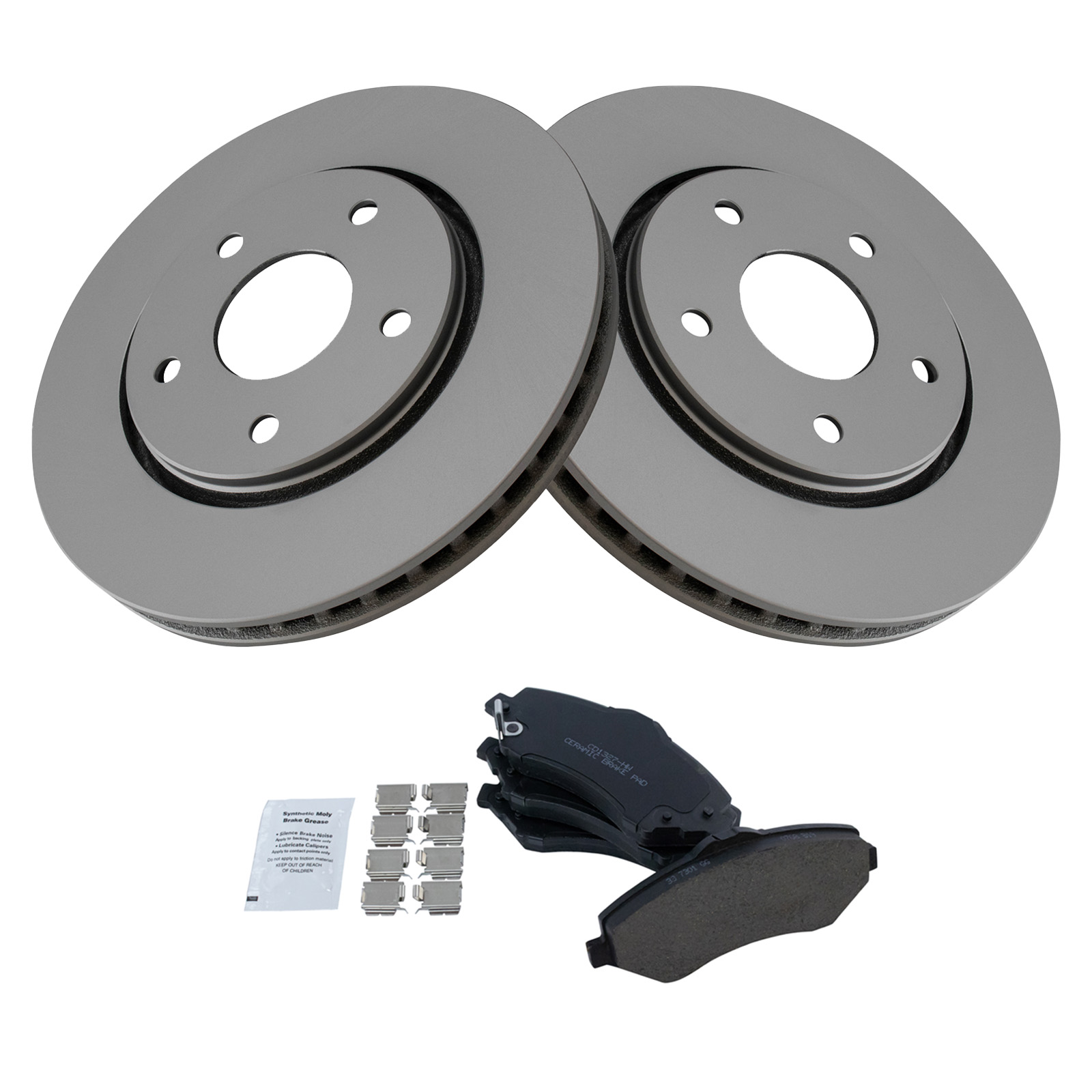 TRQ Front Brake Pad & Rotor Set Ceramic G Coated Vented Rotors Compatible with 2008-2016 Chrysler Town & Country Dodge Grand Caravan 2009-2014 Volkswagen Routan 2009-2013 Journey 2012-2015 Ram C/V
