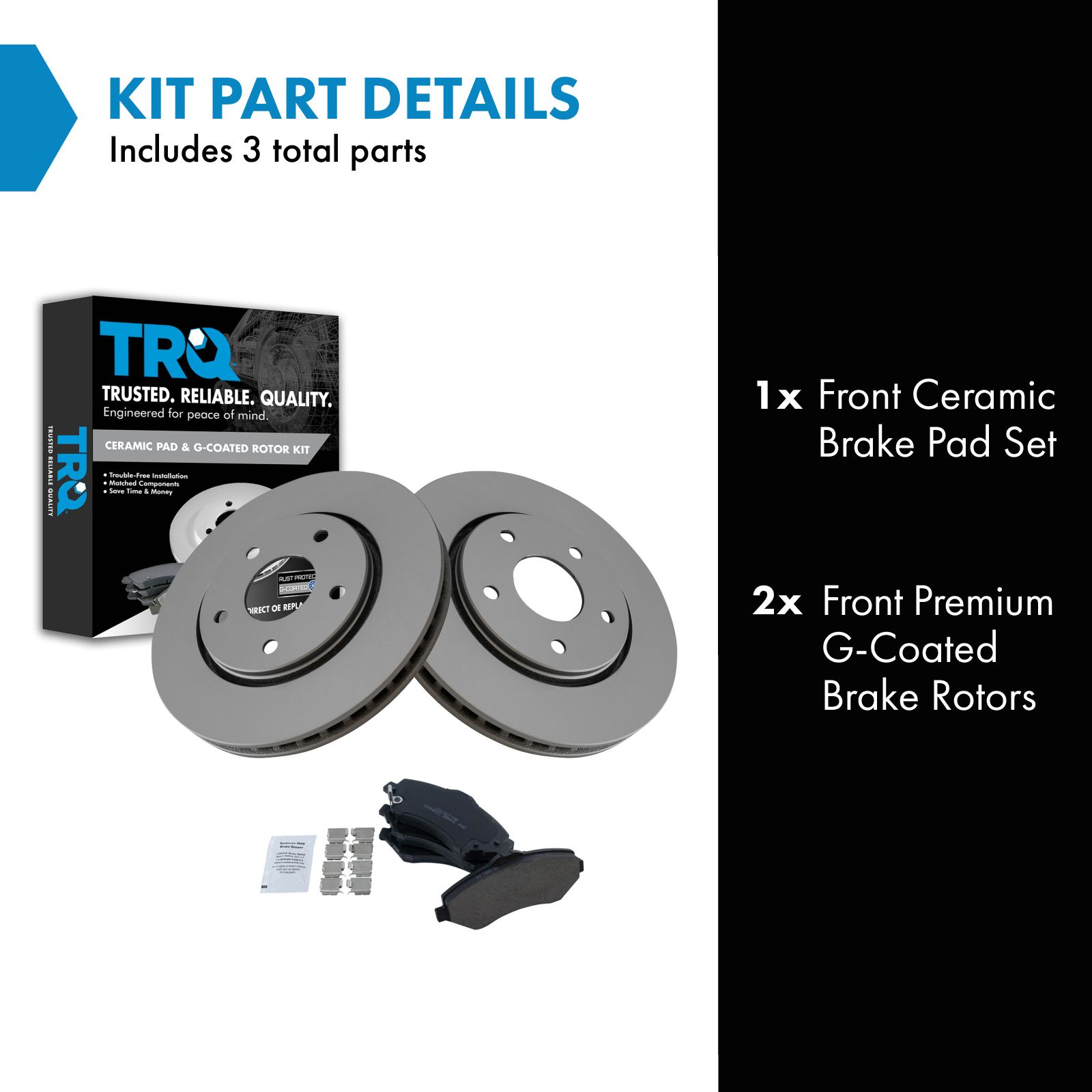 TRQ Front Brake Pad & Rotor Set Ceramic G Coated Vented Rotors Compatible with 2008-2016 Chrysler Town & Country Dodge Grand Caravan 2009-2014 Volkswagen Routan 2009-2013 Journey 2012-2015 Ram C/V