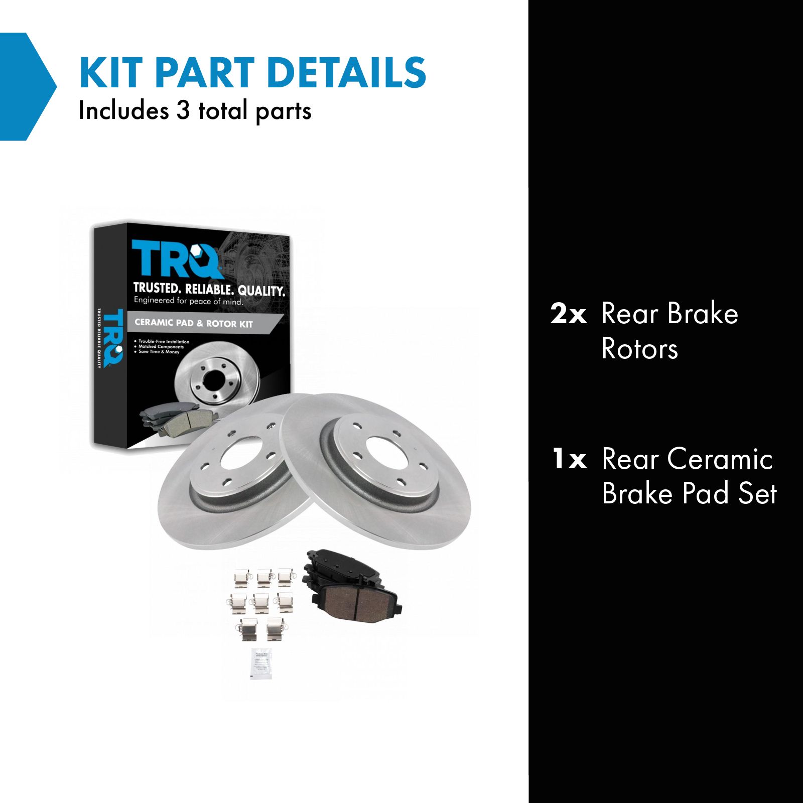 TRQ Rear Brake Pad and Rotor Set Ceramic Compatible with 2012-2016 Chrysler Town & Country 2012-2020 Dodge Grand Caravan Journey 2012-2015 Ram C/V 2012-2014 Volkswagen Routan
