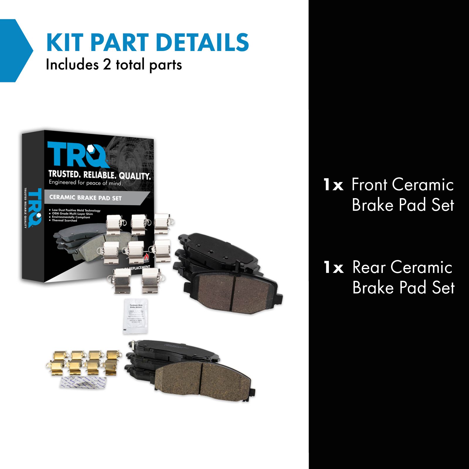 TRQ Front and Rear Brake Pads Ceramic Hardware Compatible with 2012-2016 Chrysler Town and Country 2012-2020 Dodge Grand Caravan 2012-2019 Journey 2012-2015 Ram CV 2012-2014 Volkswagen Routan