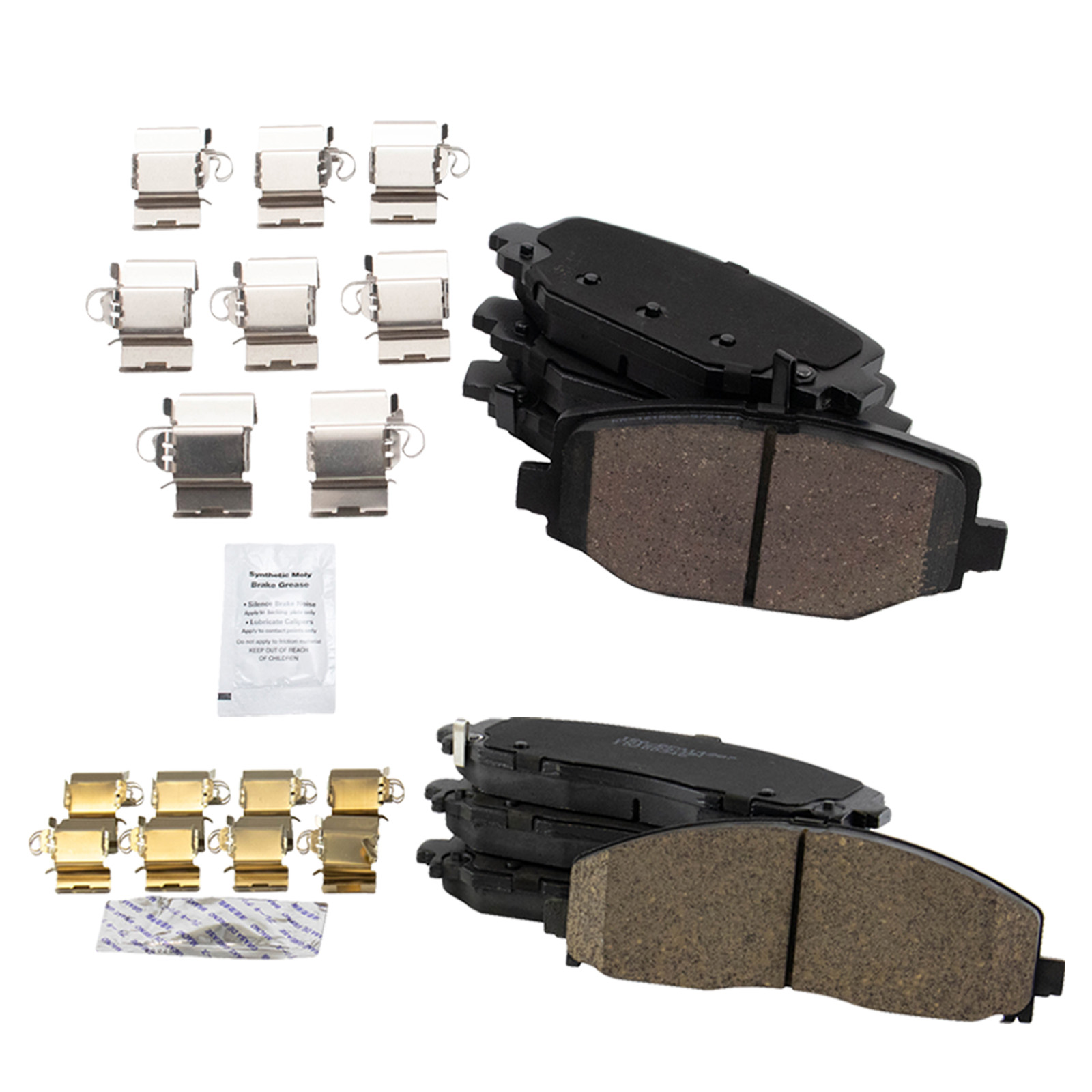 TRQ Front and Rear Brake Pads Ceramic Hardware Compatible with 2012-2016 Chrysler Town and Country 2012-2020 Dodge Grand Caravan 2012-2019 Journey 2012-2015 Ram CV 2012-2014 Volkswagen Routan