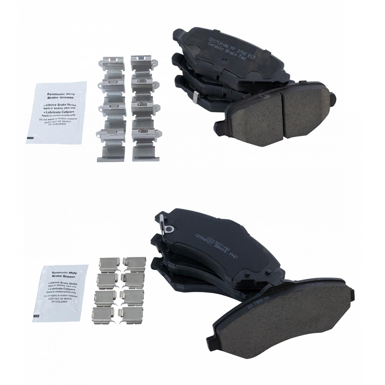 TRQ Front and Rear Brake Pad Set Ceramic Hardware Compatible with 2012-2016 Chrysler Town and Country 2012-2016 Grand Caravan 2013 Journey 2012-2015 Ram CV 2013-2014 Volkswagen Routan
