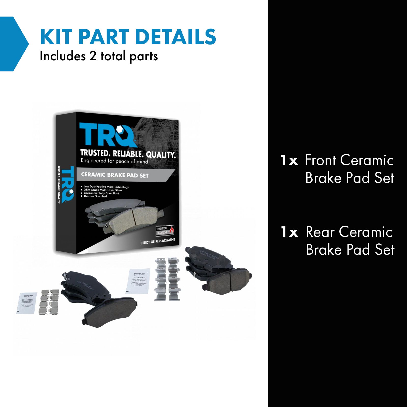 TRQ Front and Rear Brake Pad Set Ceramic Hardware Compatible with 2012-2016 Chrysler Town and Country 2012-2016 Grand Caravan 2013 Journey 2012-2015 Ram CV 2013-2014 Volkswagen Routan
