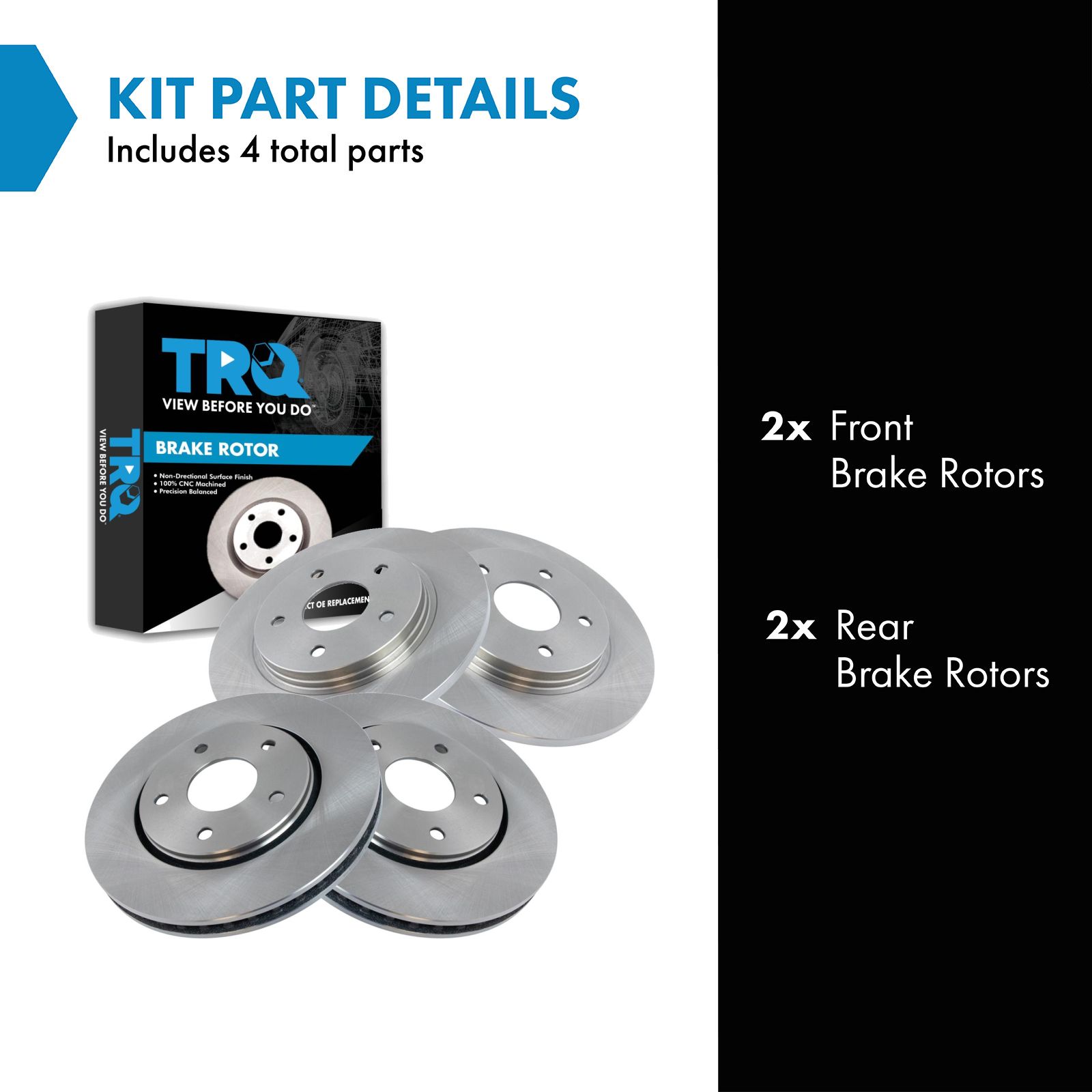 TRQ Front Rear Brake Rotor Set Vented Solid Compatible with 2008-2016 Chrysler Town and Country 2008-2016 Dodge Grand Caravan 2009-2013 Journey 2012-2015 Ram C V 2009-2014 Volkswagen Routan