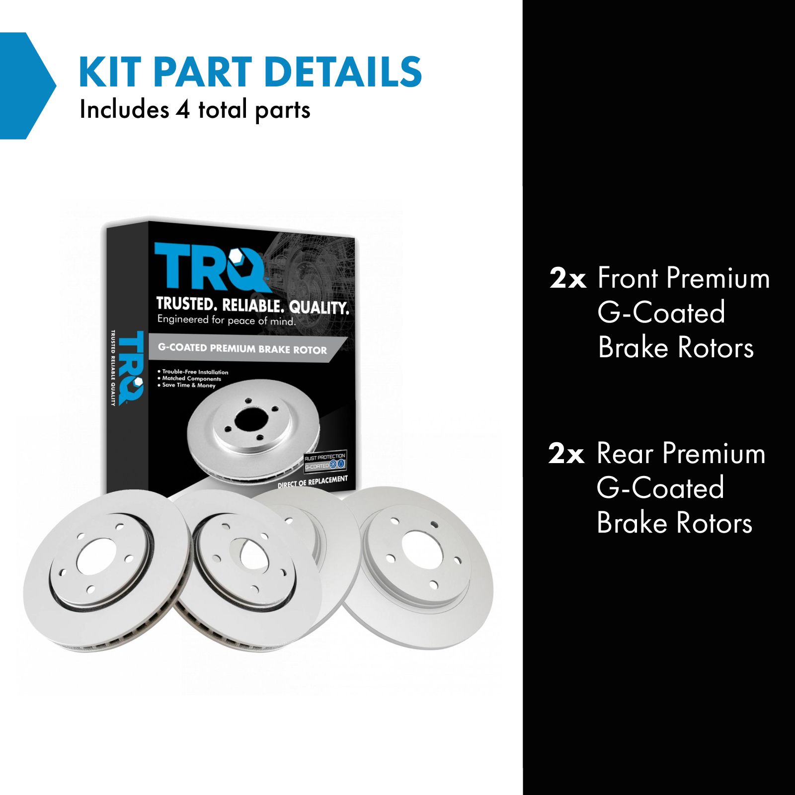 TRQ Front Rear Brake Rotor Set G Coated Compatible with 2008-2016 Chrysler Town and Country 2008-2016 Grand Caravan 2009-2013 Journey 2012-2015 Ram C V 2009-2014 Volkswagen Routan