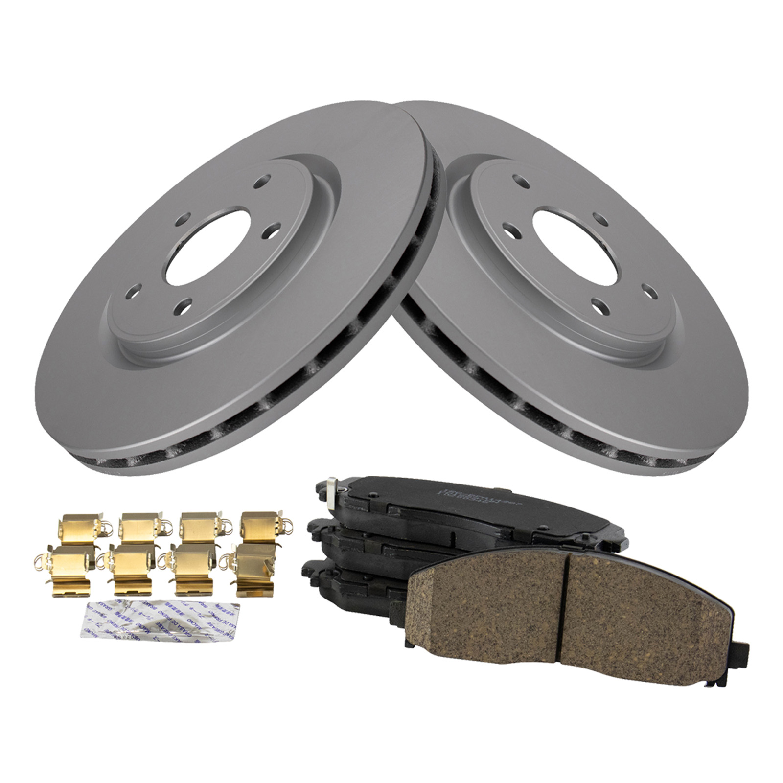 TRQ Front Premium Ceramic Brake Pad & Coated Rotor Kit Compatible with Chrysler VW Van
