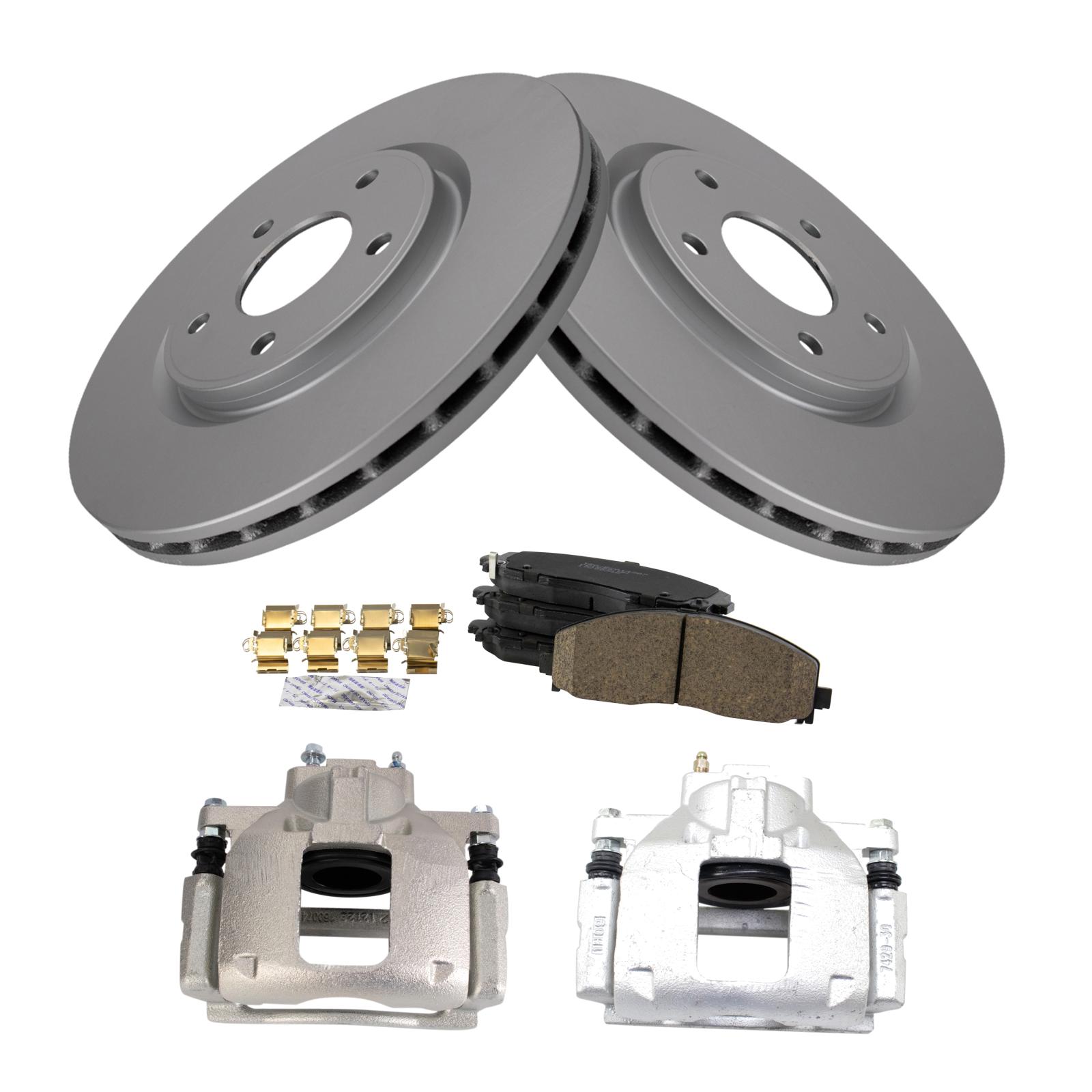 TRQ Front Brake Pad & Rotor Kit Brake Caliper Brake Pads Brake Rotor Ceramic Vented Premium G-Coated Compatible with 2012 Chrysler Town & Country Dodge Grand Caravan Ram C/V Volkswagen Routan