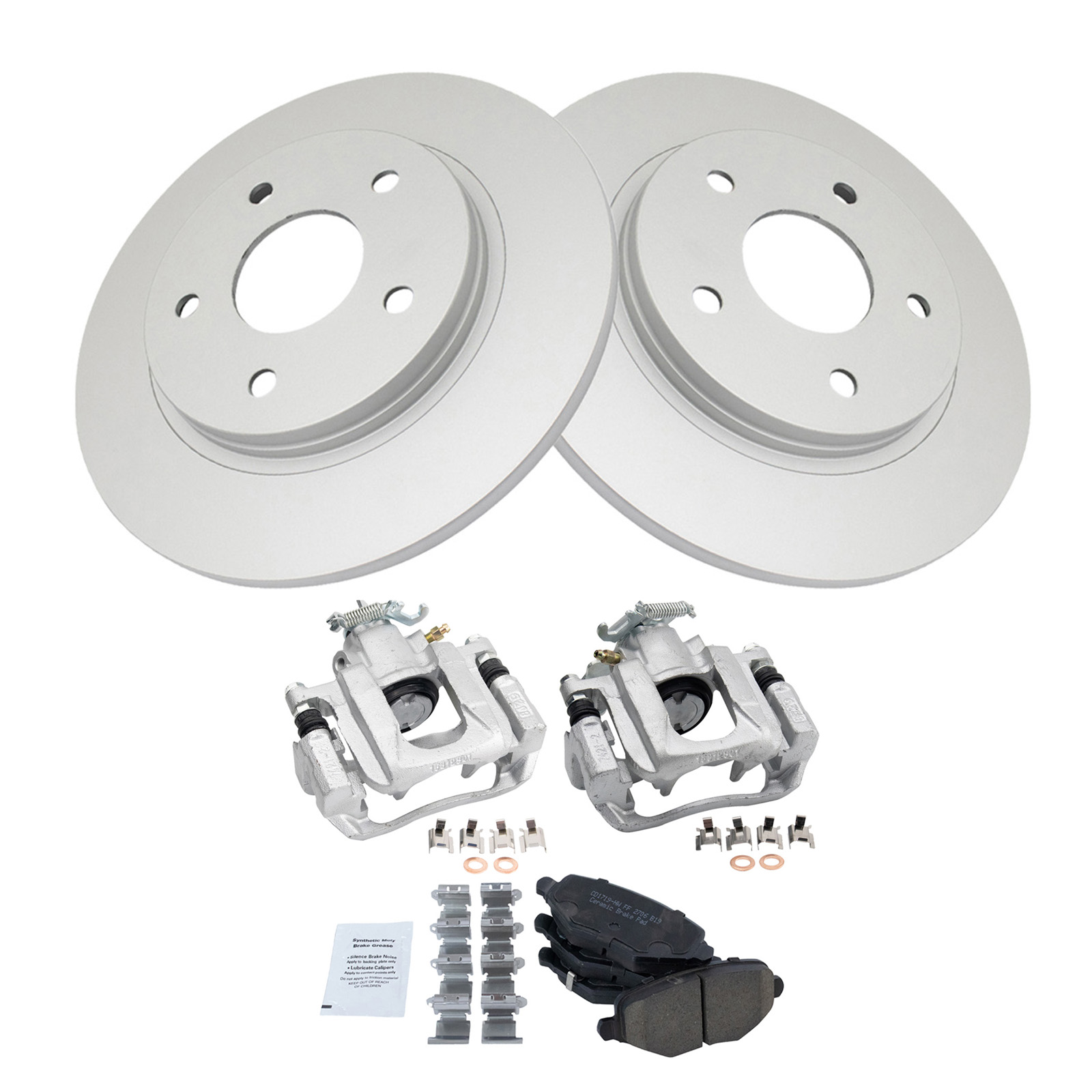 TRQ Rear Brake Pad and Rotor Kit Caliper Ceramic Solid G-Coated Compatible with 2012-2016 Chrysler Town & Country 2012-2016 Grand Caravan 2012-2015 Ram C/V 2013-2014 Volkswagen Routan
