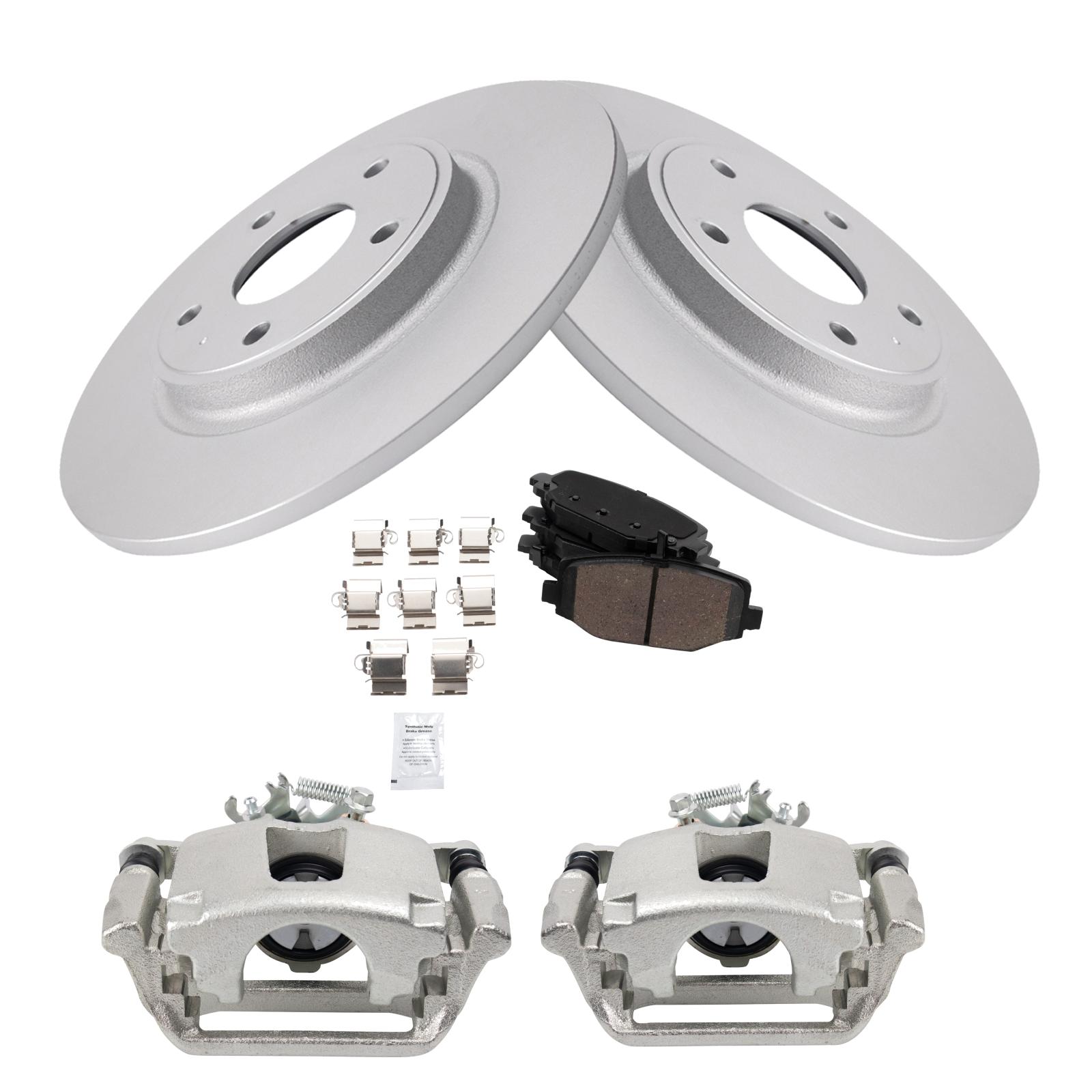 TRQ Rear Brake Pad and Rotor Set Ceramic G Coated Rotors Calipers Compatible with 2012-2016 Chrysler Town & Country 2012-2018 Dodge Grand Caravan 2013-2015 Ram Cargo Van