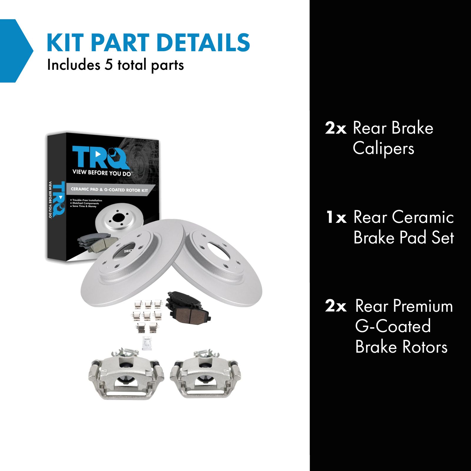 TRQ Rear Brake Pad and Rotor Set Ceramic G Coated Rotors Calipers Compatible with 2012-2016 Chrysler Town & Country 2012-2018 Dodge Grand Caravan 2013-2015 Ram Cargo Van