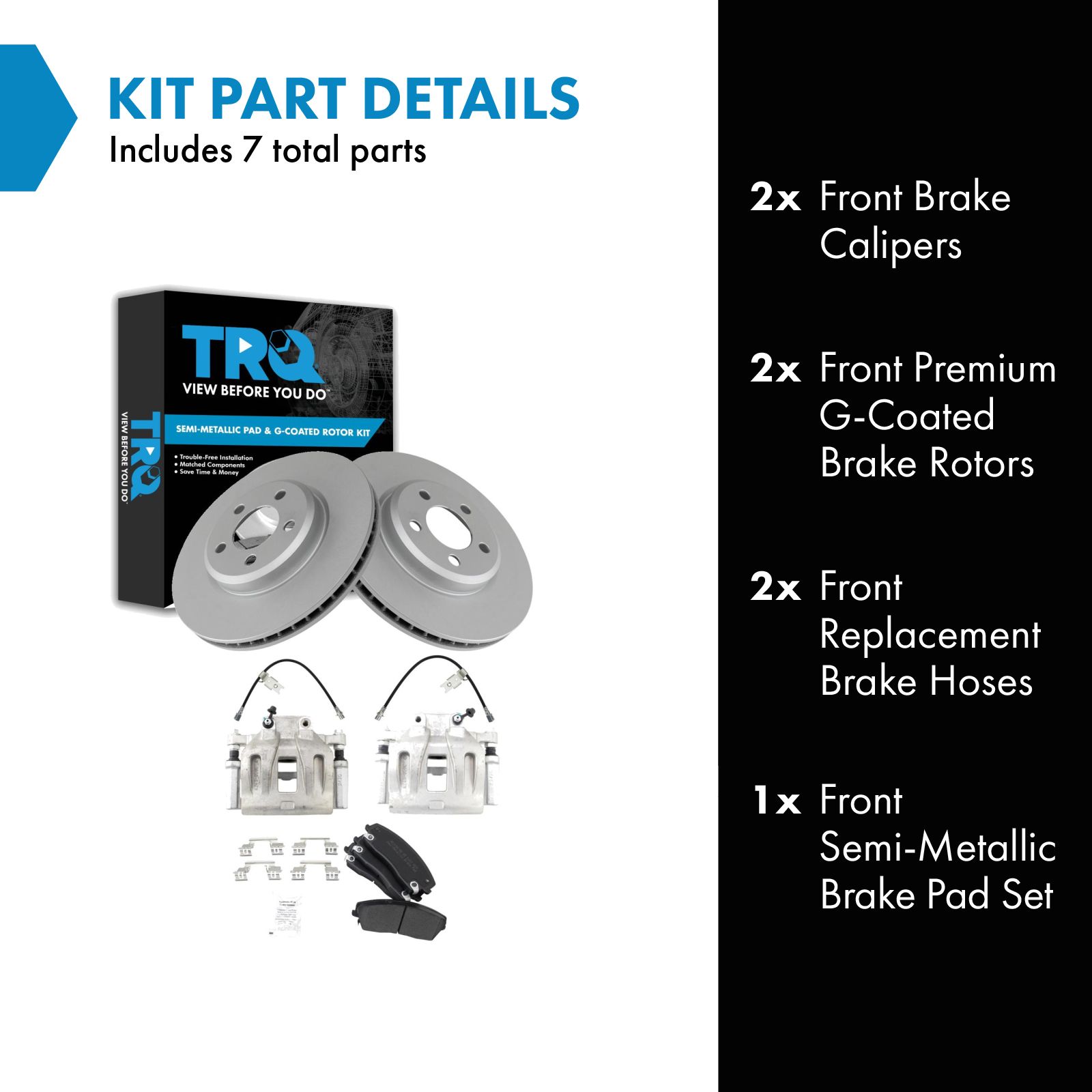 TRQ Front Brake Pad and Rotor Set Semi Metallic Coated Rotors Calipers Compatible with 2011 Dodge Challenger 2006-2010 Charger 2006-2008 Magnum