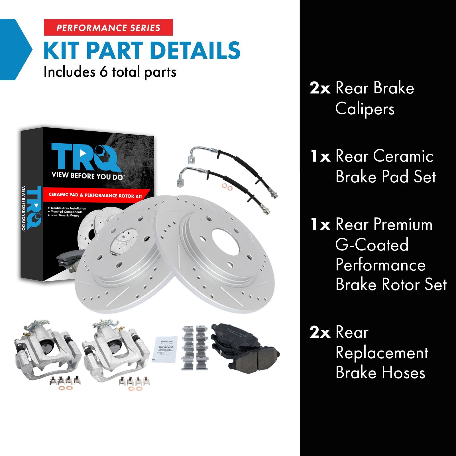 TRQ Rear Brake Pad and Rotor Set Ceramic Slotted Drilled Coated Rotors Calipers Compatible with 2012-2016 Chrysler Town and Country Grand Caravan 2012-2015 Ram Cargo Van 2013-2014 Volkswagen Routan