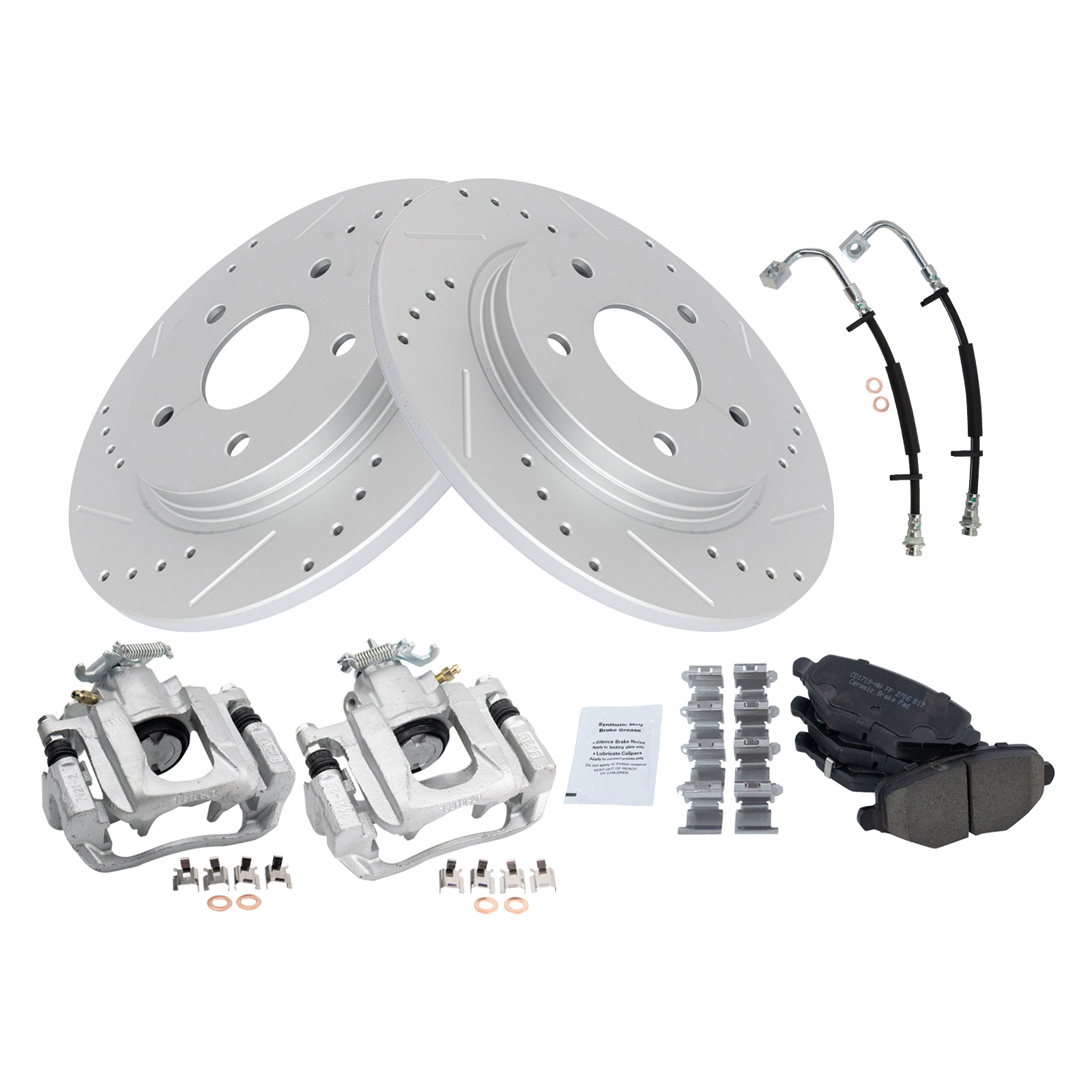 TRQ Rear Brake Pad and Rotor Set Ceramic Slotted Drilled Coated Rotors Calipers Compatible with 2012-2016 Chrysler Town and Country Grand Caravan 2012-2015 Ram Cargo Van 2013-2014 Volkswagen Routan