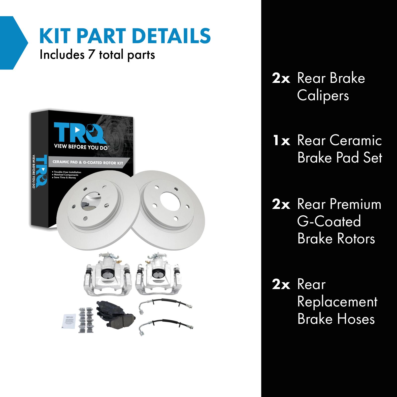 TRQ Rear Brake Pad and Rotor Set Ceramic G Coated Rotors Calipers Compatible with 2012-2016 Chrysler Town and Country Grand Caravan 2012-2015 Ram Cargo Van 2013-2014 Volkswagen Routan