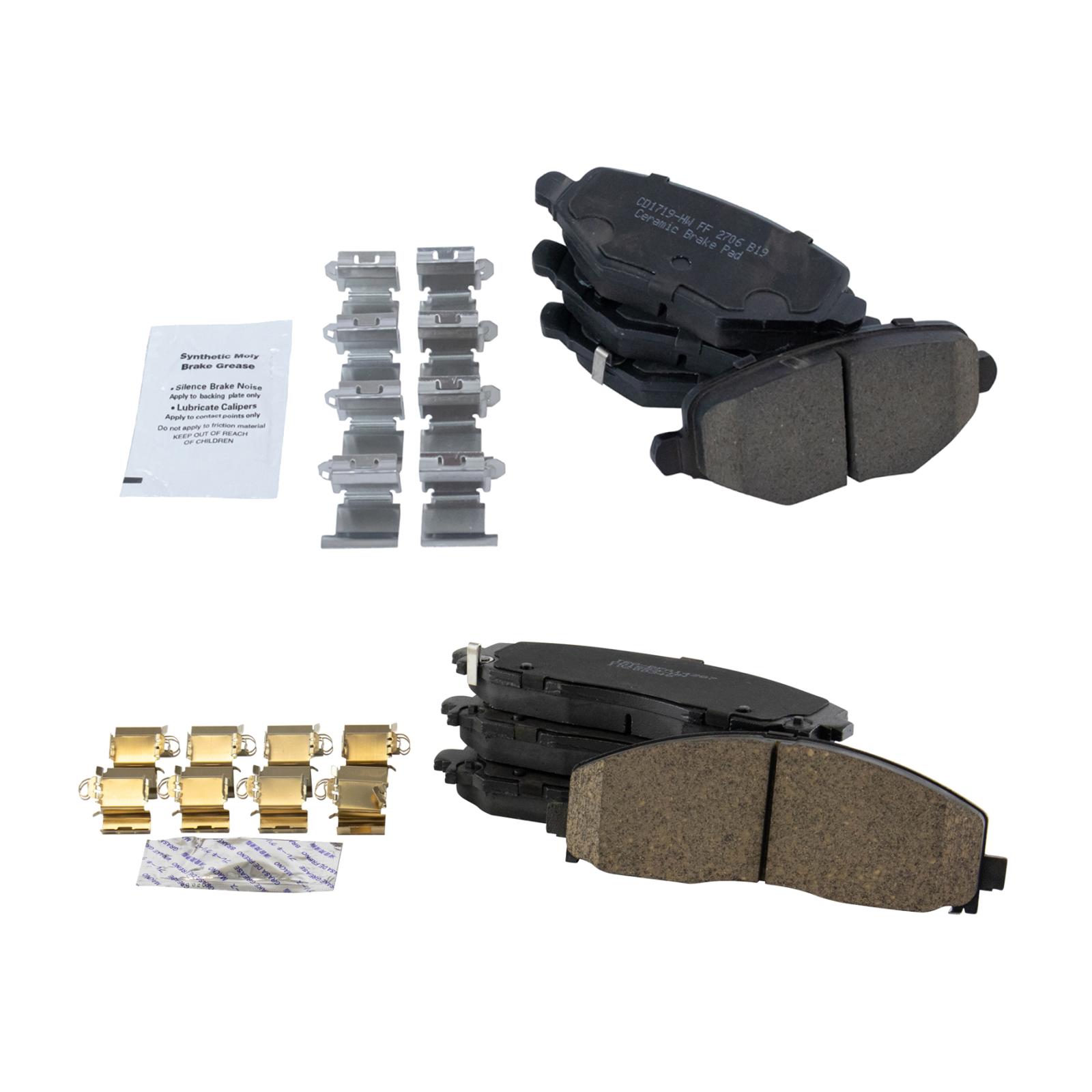 TRQ Front and Rear Brake Pad Set Ceramic Hardware Compatible with 2012-2016 Chrysler Town and Country 2012-2016 Dodge Grand Caravan 2012-2014 Volkswagen Routan 2012-2015 Ram CV 2013 Dodge Journey