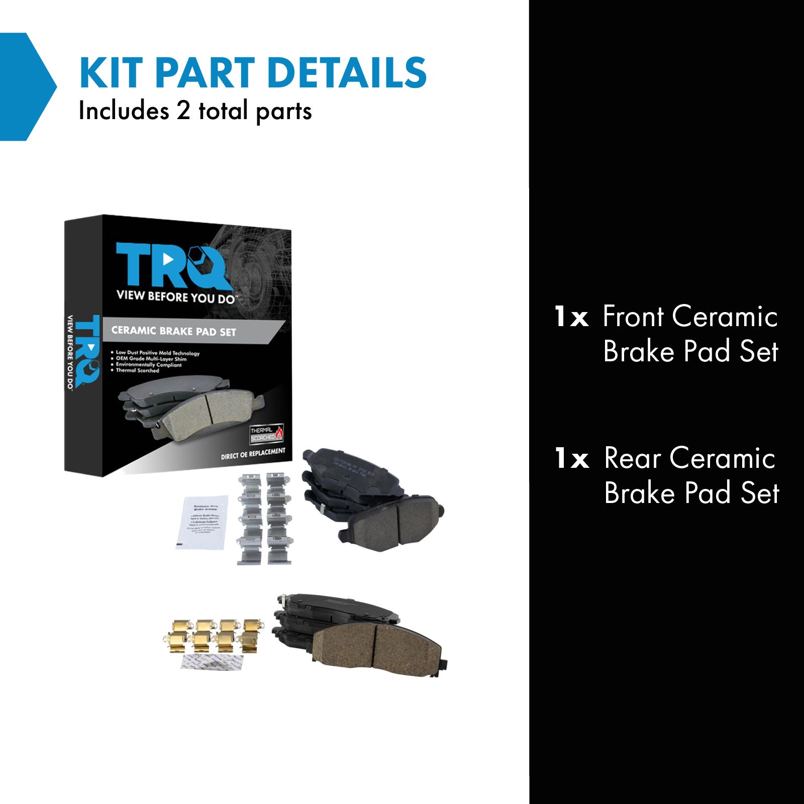 TRQ Front and Rear Brake Pad Set Ceramic Hardware Compatible with 2012-2016 Chrysler Town and Country 2012-2016 Dodge Grand Caravan 2012-2014 Volkswagen Routan 2012-2015 Ram CV 2013 Dodge Journey