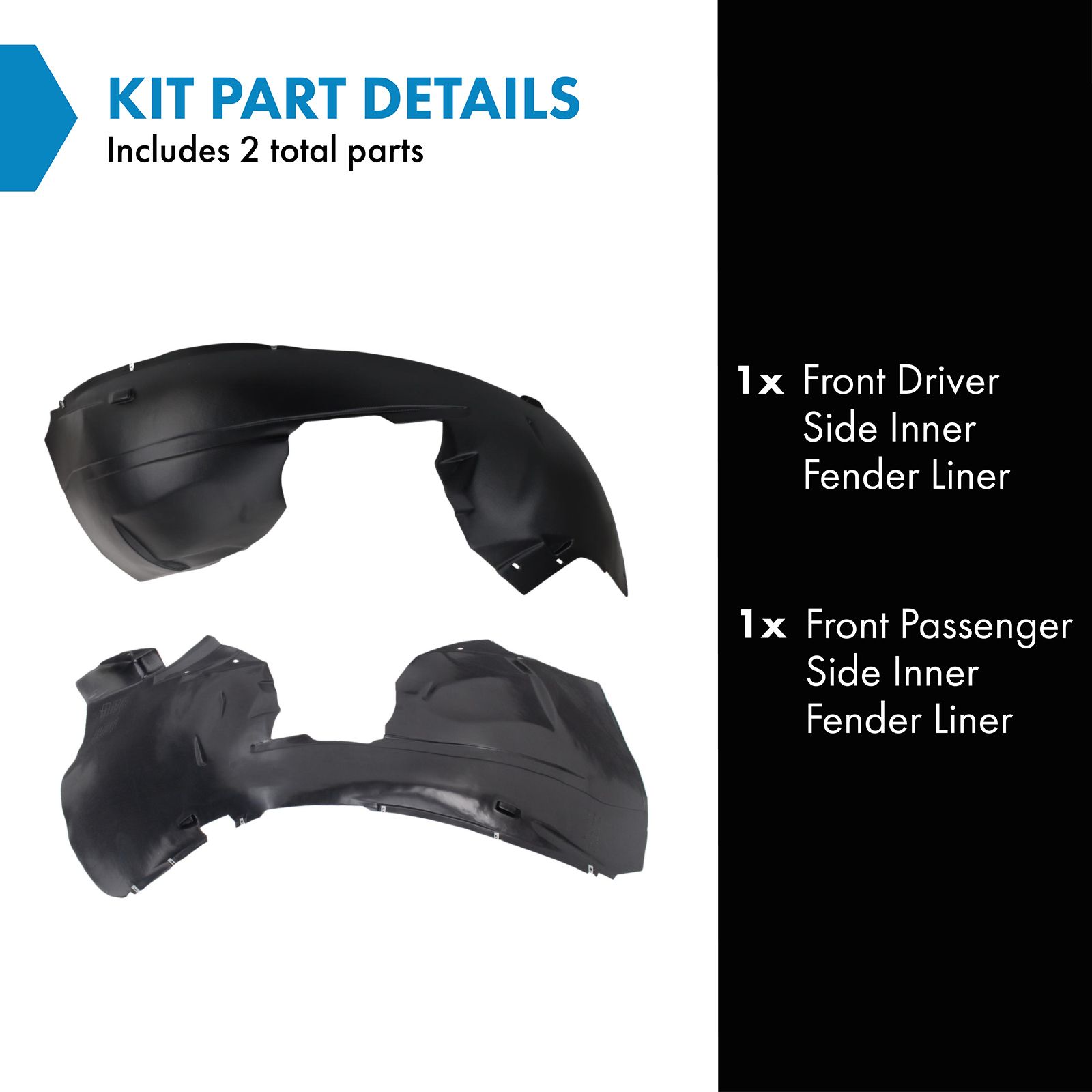 TRQ Front Driver and Passenger Side Inner Fender Liner Set Compatible with 2008-2016 Chrysler Town and Country 2008-2020 Dodge Grand Caravan