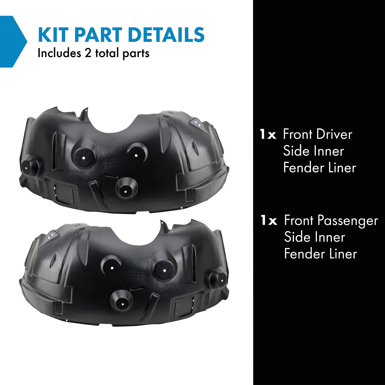 TRQ Front Driver & Passenger Side Inner Fender Liner Set Compatible with 2010-2012 Dodge Ram 2500 3500 Truck with AWD