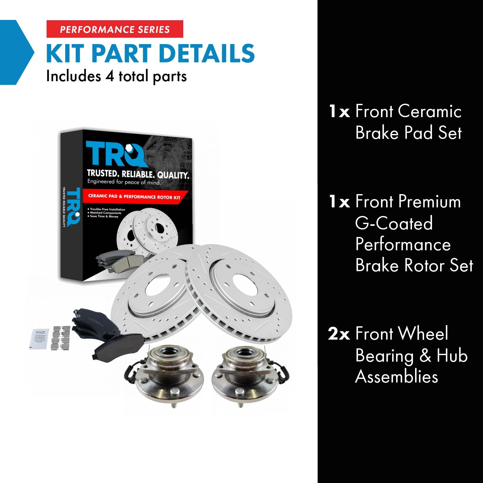 TRQ Front Performance Drilled Slotted Brake Rotor Ceramic Pad & Wheel Bearing Kit