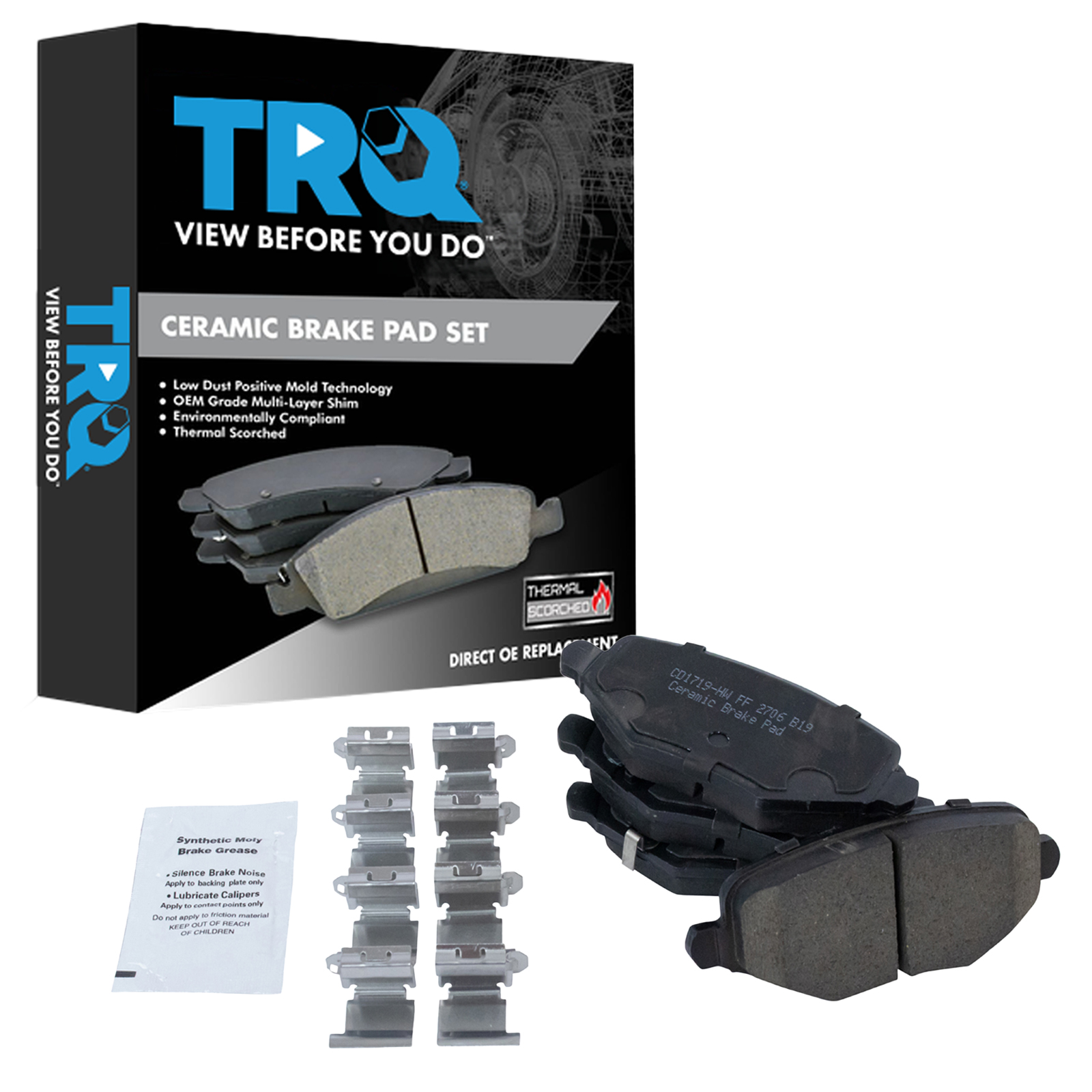 TRQ Rear Brake Pads Ceramic Hardware Wear Sensor Compatible with 2012-2016 Chrysler Town Country 2012-2016 Dodge Grand Caravan 2013 Journey 2012-2015 Ram C/V 2012-2014 Volkswagen Routan