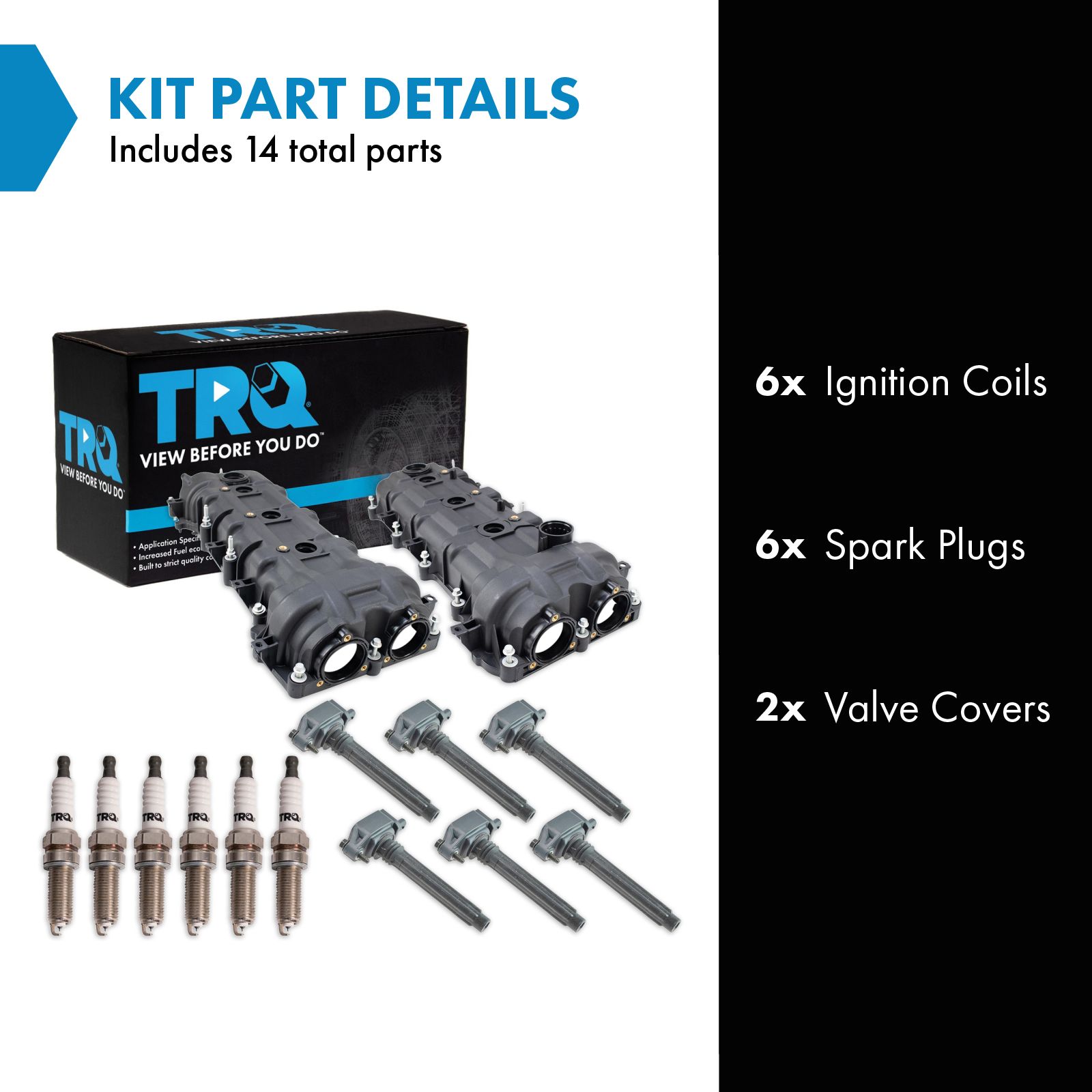 TRQ Ignition Coil & Spark Plug Kit 14 Piece Valve Cover Compatible with 2011-2021 Chrysler 200 300 Town & Country Dodge Charger Challenger Grand Caravan Journey Ram ProMaster 2014-2021 Jeep Cherokee