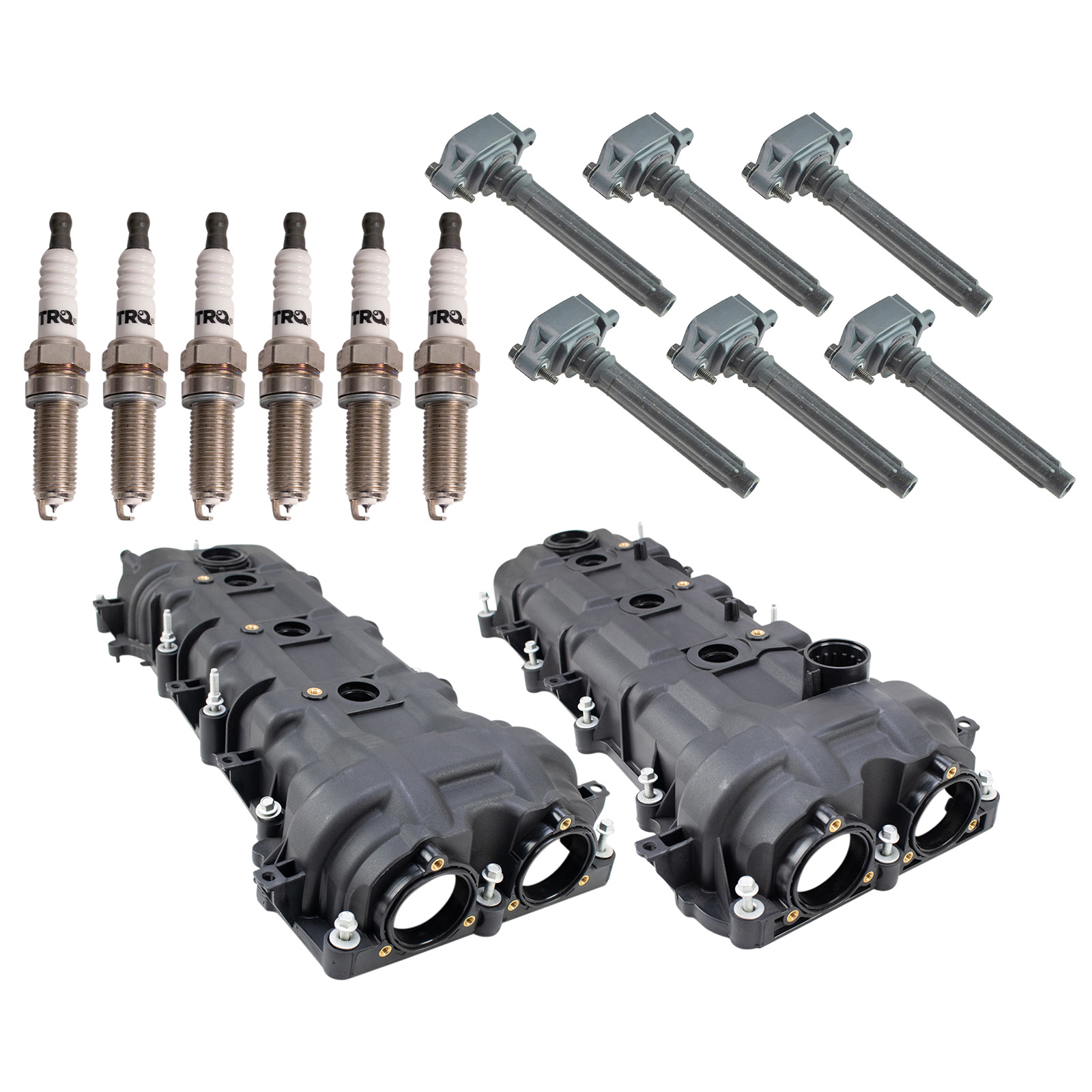 TRQ Ignition Coil & Spark Plug Kit 14 Piece Valve Cover Compatible with 2011-2021 Chrysler 200 300 Town & Country Dodge Charger Challenger Grand Caravan Journey Ram ProMaster 2014-2021 Jeep Cherokee