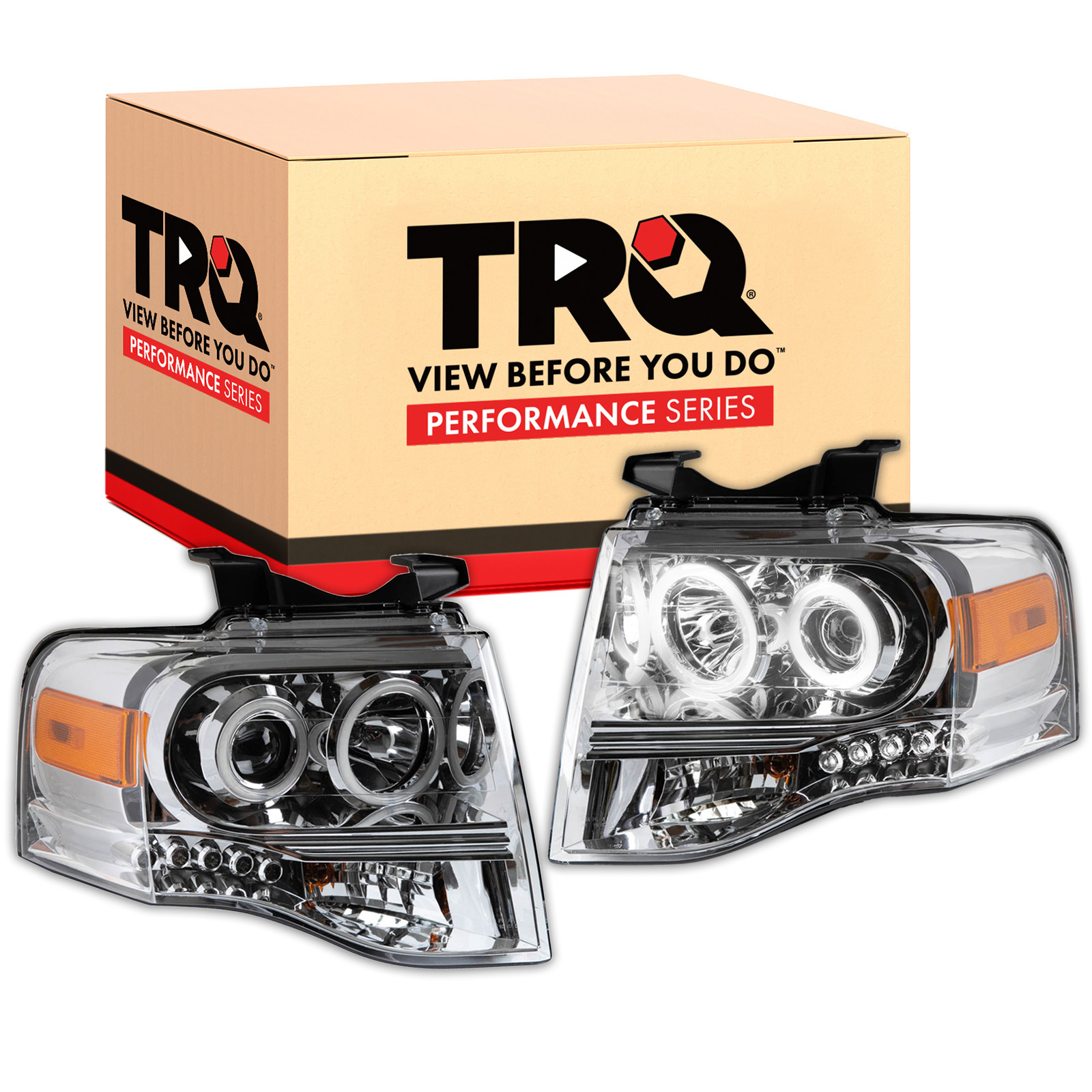 TRQ Performance Driver and Passenger Side Headlight Assembly Set Chrome ...