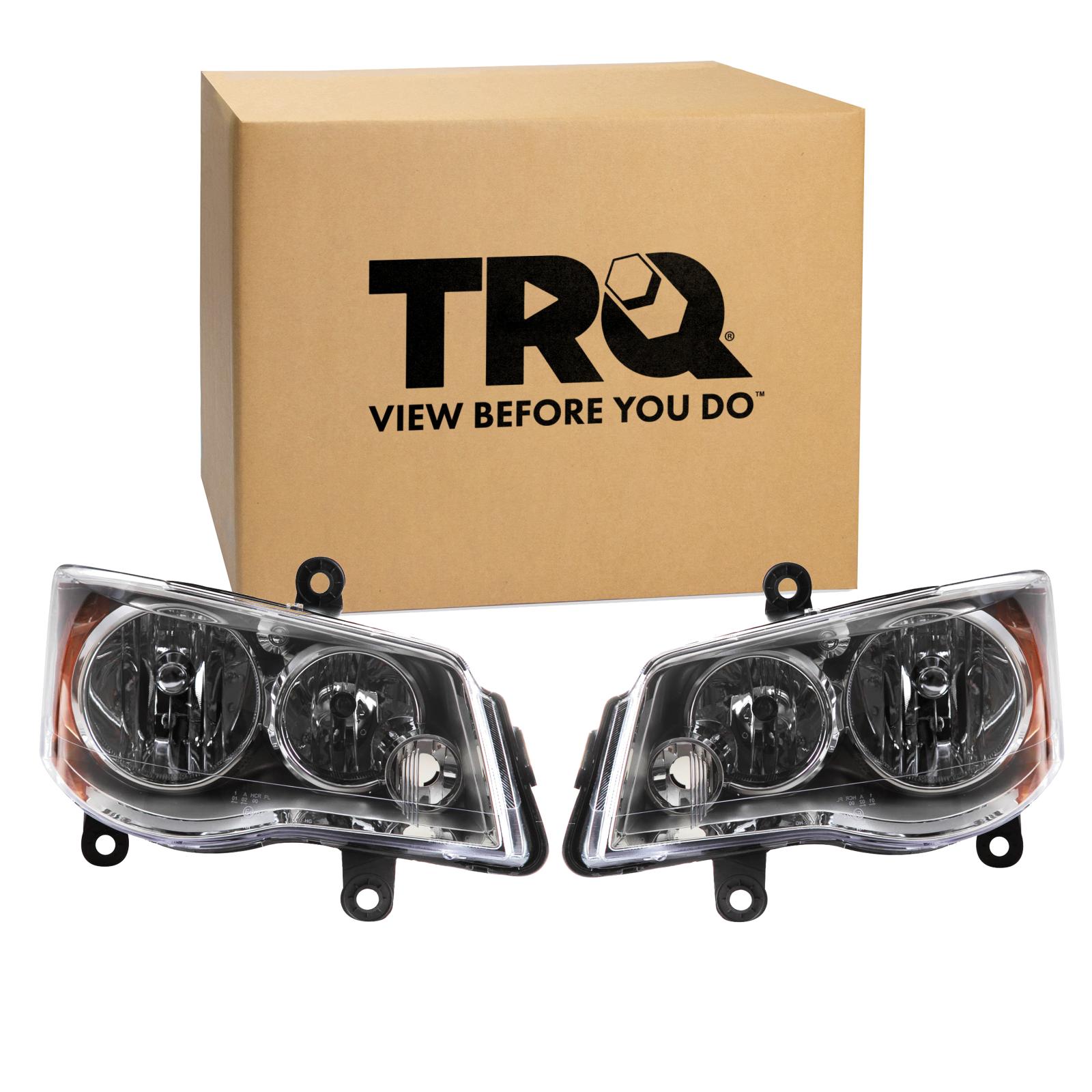 TRQ Driver and Passenger Side Headlight Assembly Set Compatible with 08-16 Chrysler Town and Country with Quad Headlights 11-20 Dodge Grand Caravan with Quad Headlights Halogen Only
