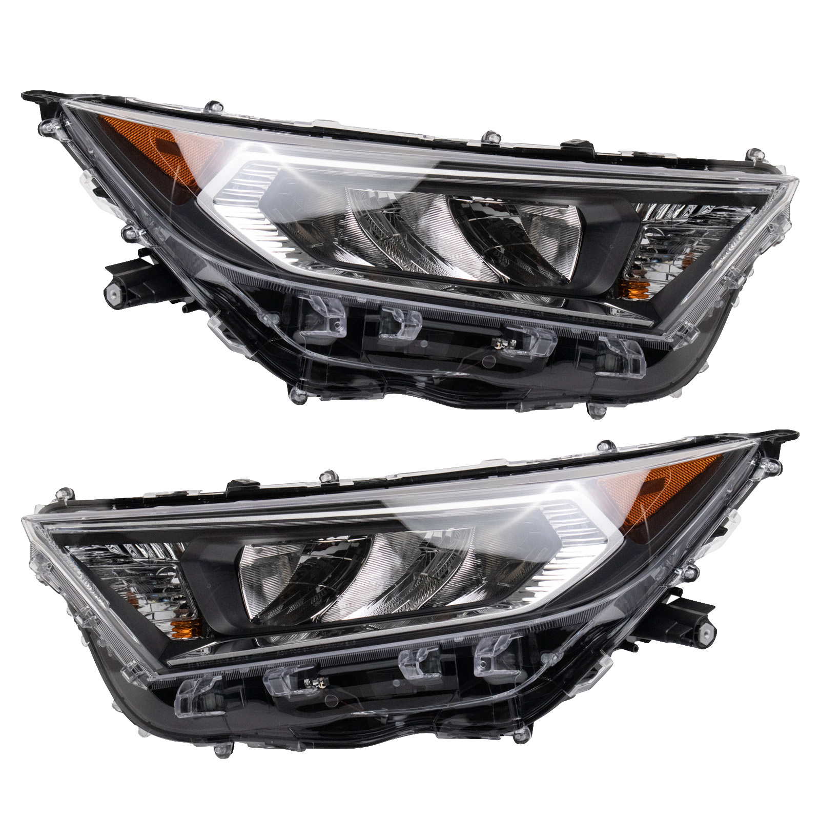 TRQ 2 Piece Headlight Assembly Set Chrome Bezel Driver & Passenger Side Compatible with Toyota Rav4 Adventure Limited XLE XLE Premium 2019-2021 Rav4 TRD Off-Road 2020-2021