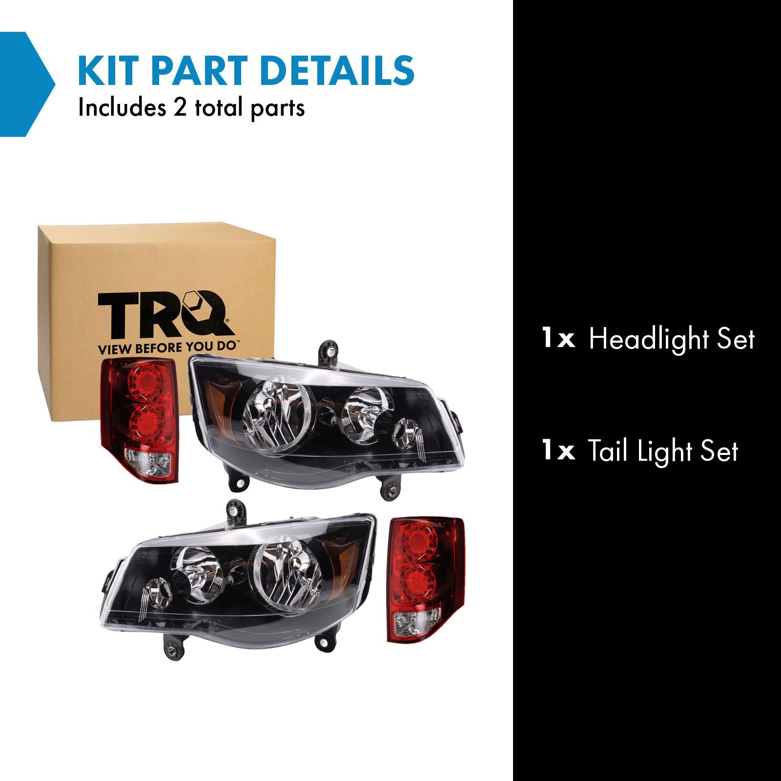 TRQ Lighting Kit Driver & Passenger Side Compatible with 2011-2020 Dodge Grand Caravan CH2502266 CH2503266 CH2800199 CH2801199